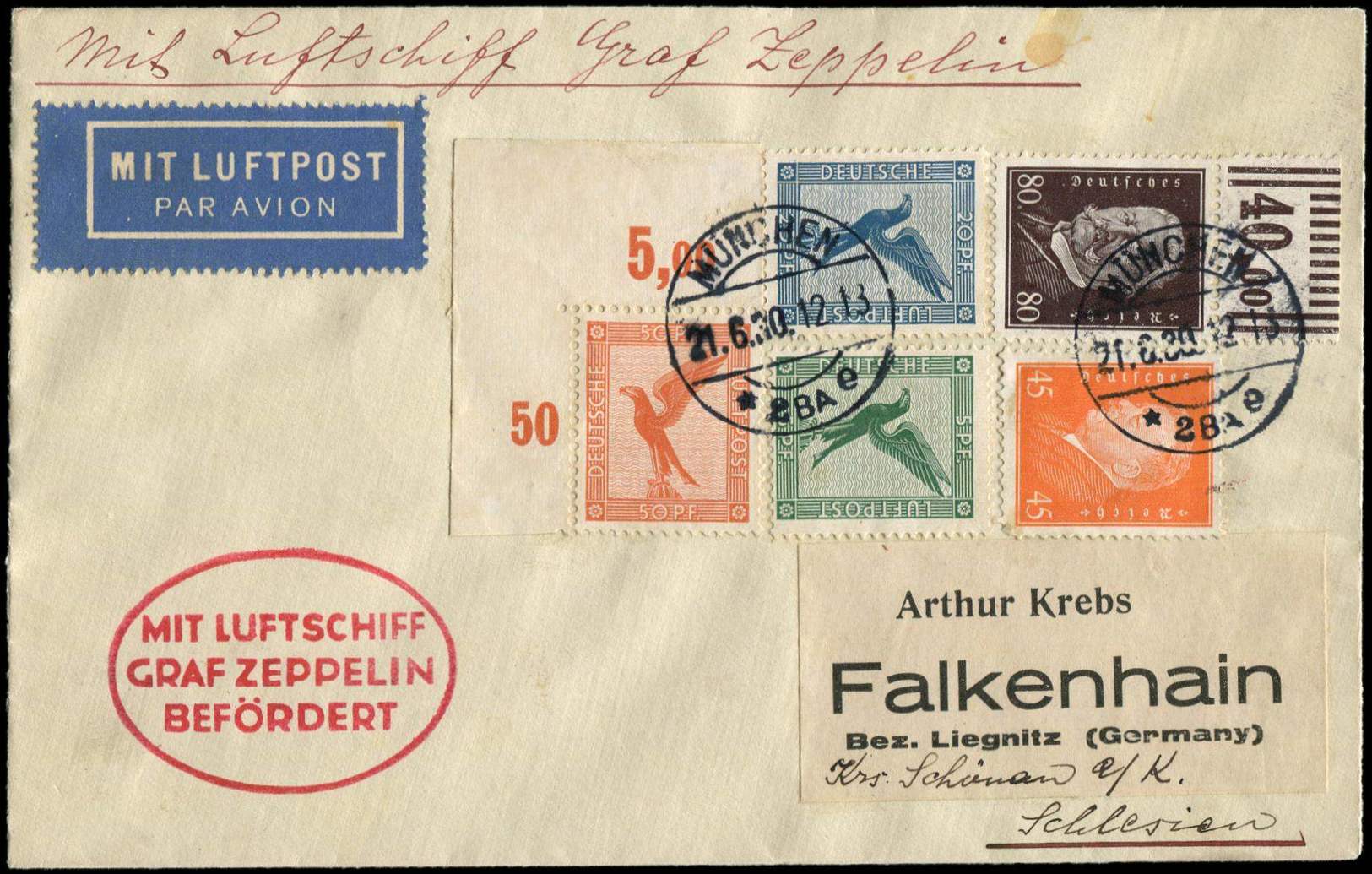 Let Let  EMPIRE PA 27 + 30 + 31 + Poste N°410 Et 414 Obl. München 21/6/30 S. Env. Par Avion, Cachet Zeppelin, Arr. BERLI - Poste Aérienne & Zeppelin