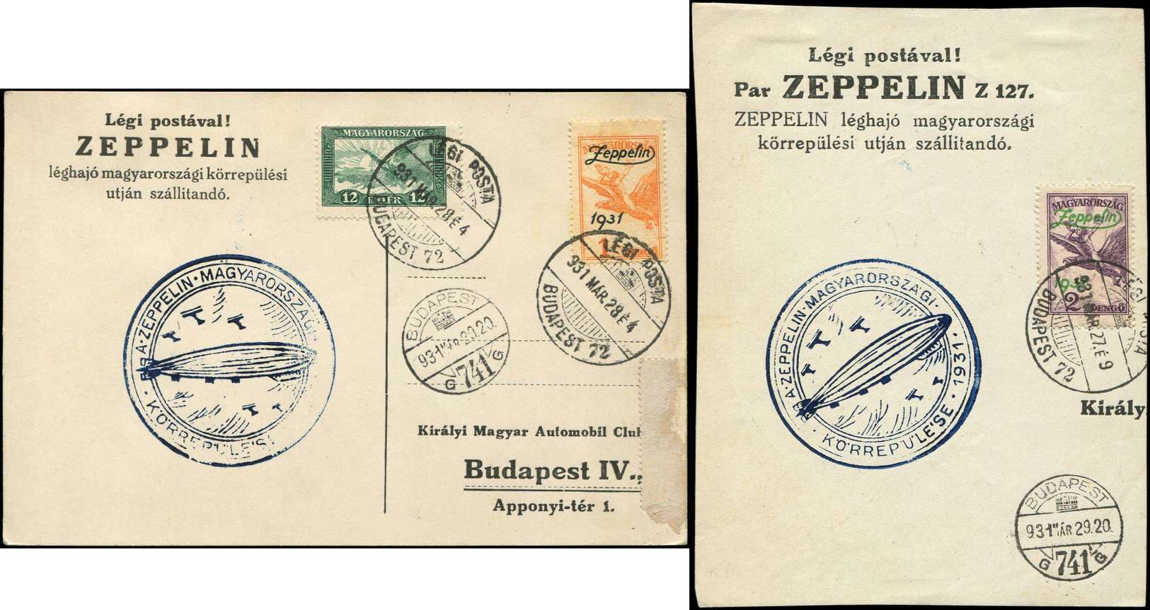 Let Let  HONGRIE PA 24/25 : Zeppelin, Obl. LEGIPOSTA 31/3/28 S. Une CP Et Un Feuillet, Cachet Zeppelin, TB - Neufs