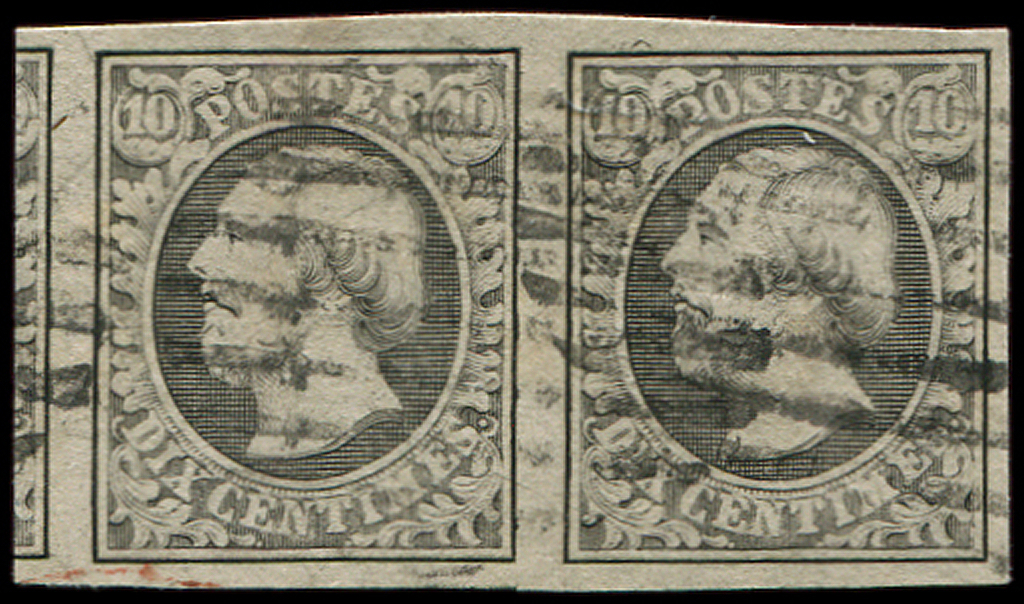 LUXEMBOURG 1 : 10c. Gris-noir, PAIRE Voisin à Gauche, Obl., TTB/Superbe - 1852 Guillaume III
