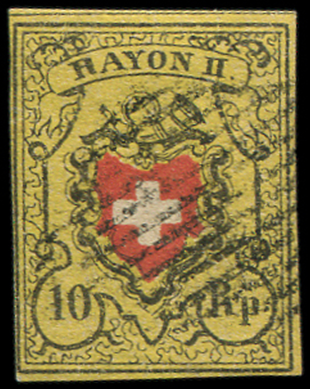 SUISSE 15 : 10Rp. Jaune, Rayon II, Obl., TB - 1843-1852 Timbres Cantonaux Et  Fédéraux