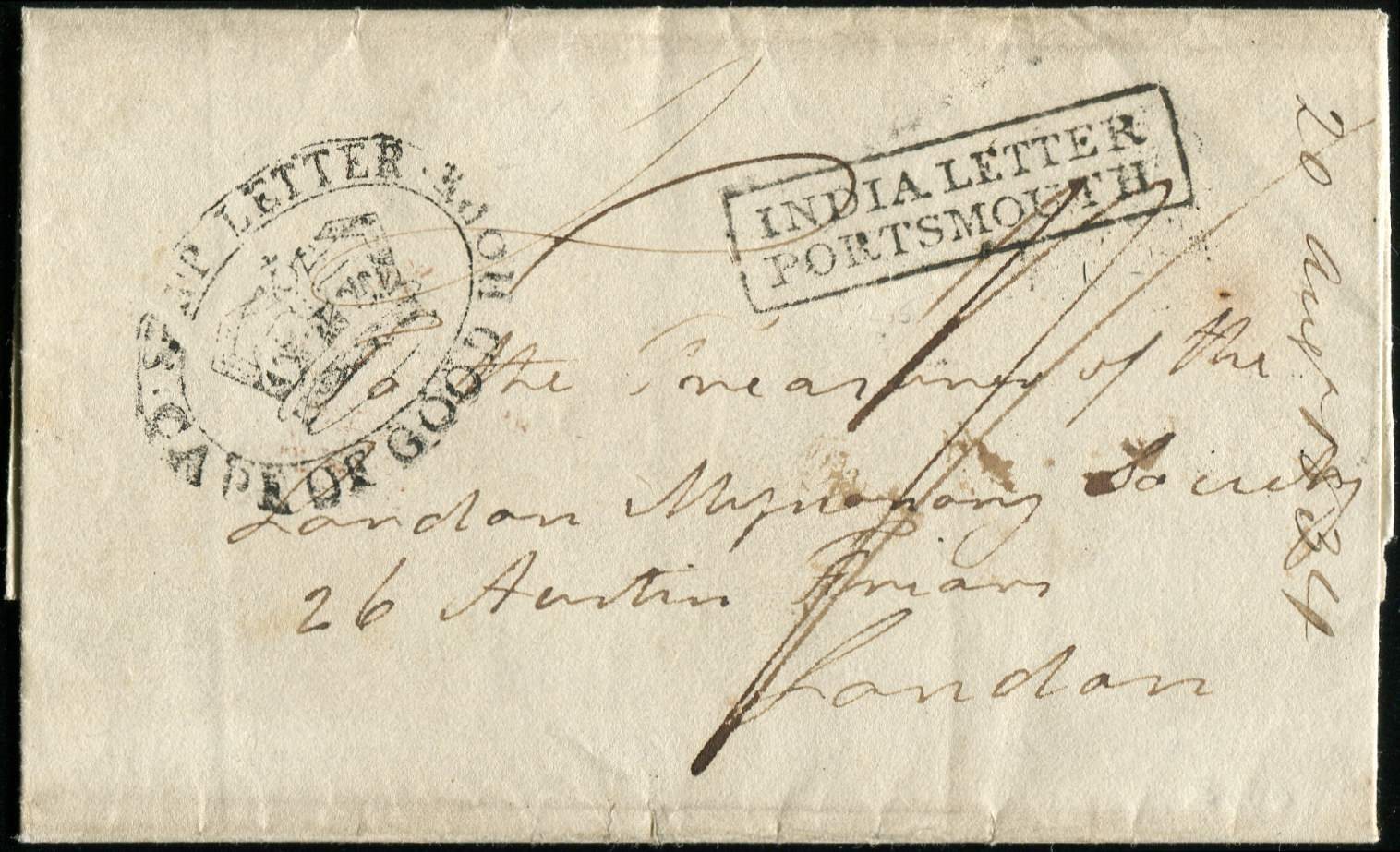 Let Let  CAP DE BONNE-ESPERANCE Cachet Orné SHIP LETTER/CAPE OF GOOD HOPE Sur LAC De 1834, Griffe INDIA LETTER/PORTSMOUT - Cap De Bonne Espérance (1853-1904)