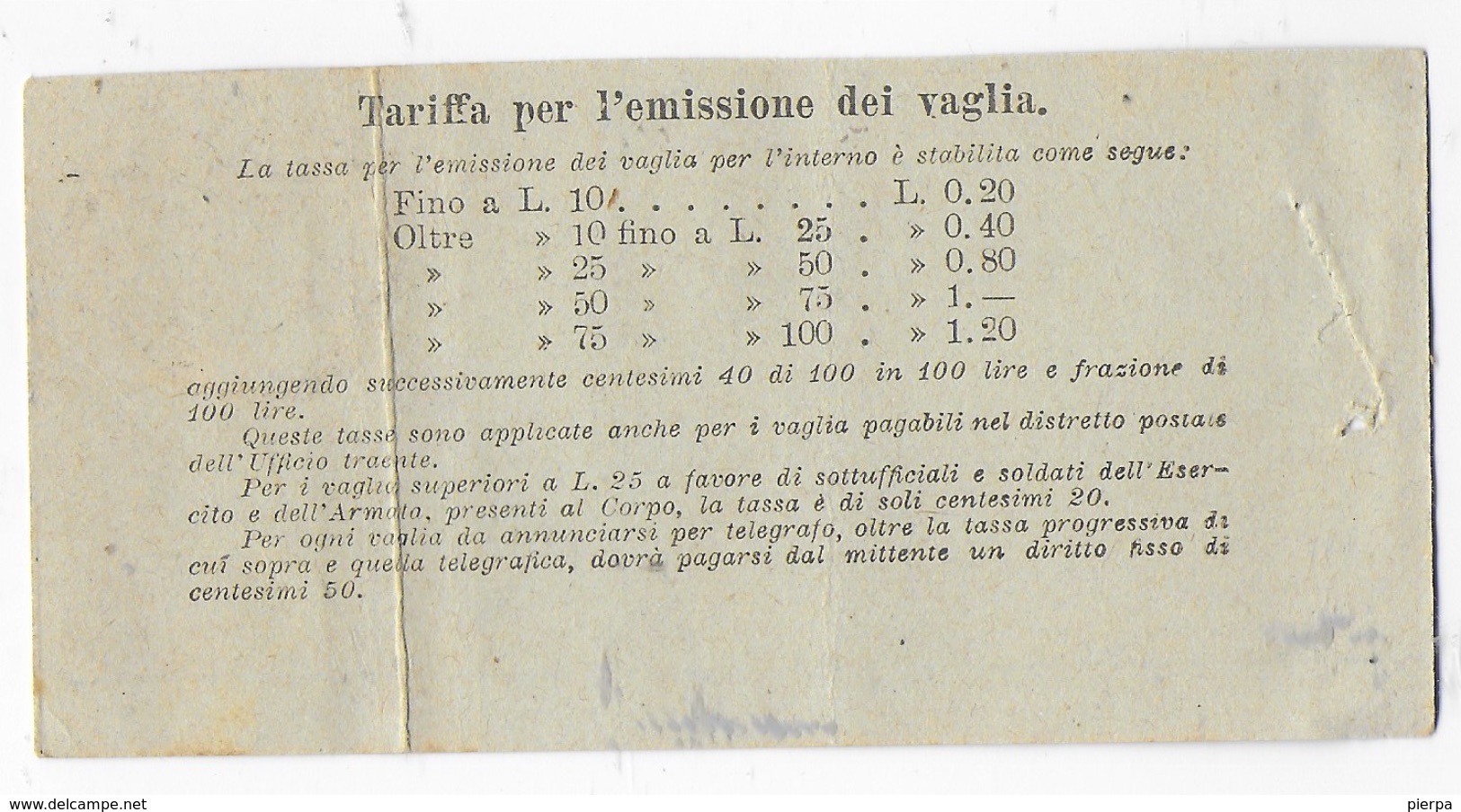 STORIA POSTALE REGNO - ANNULLO FRAZIONARIO CACCURI (CZ) 18-19 SU CEDOLINO VAGLIA 19.10.1921 - Storia Postale