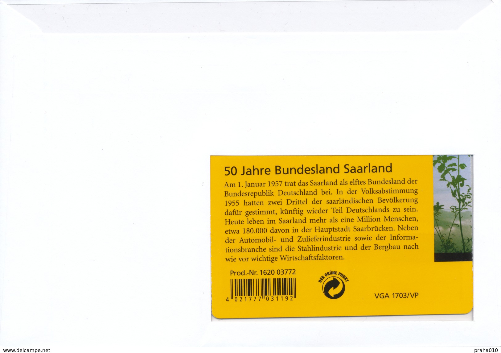 L4419 - BRD (2007) 53113 Bonn: 50 Years Bundesland Saarland (letter; Stamp: 0,55 EUR) - Umweltschutz Und Klima