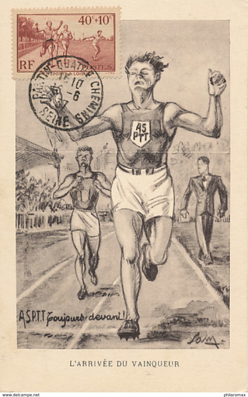 D31875 CARTE MAXIMUM CARD FD 1937 FRANCE - LA COURSE ATHLETICS RUNNING FINISH CP ORIGINAL - Athletics