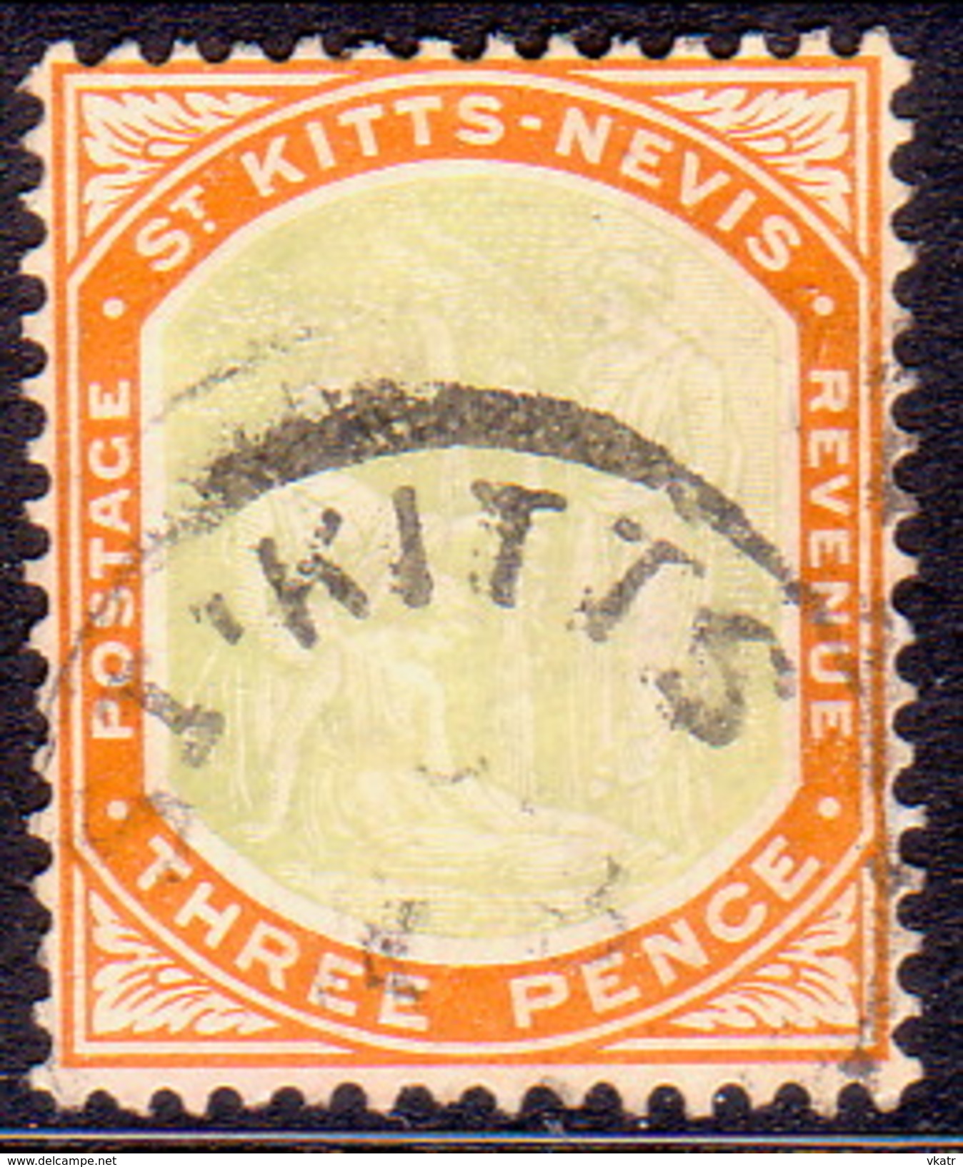 ST KITTS_NEVIS 1906 SG #18a 3d Used Wmk Mult.Crown CA Chalk-surfaced Paper - San Cristóbal Y Nieves - Anguilla (...-1980)