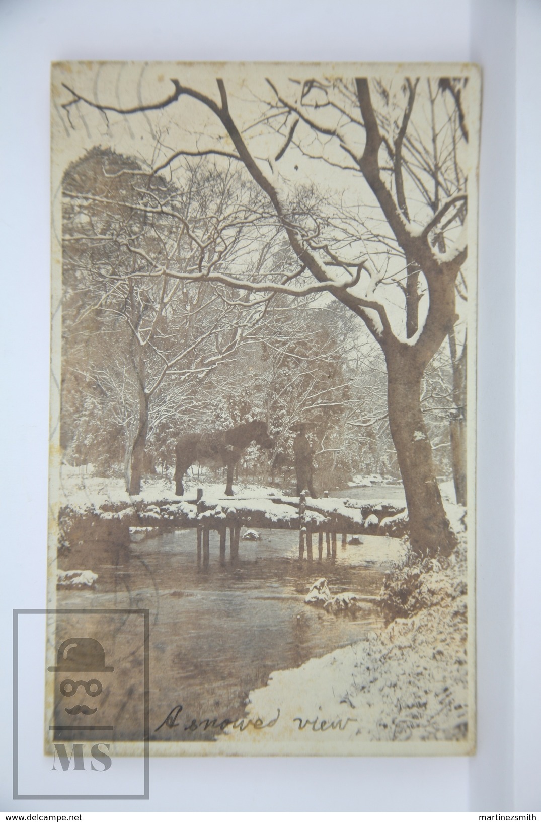 Old Real Photo Postcard Japan - A Snow View In Japan - Man And Horse  - Posted 1913 - Otros & Sin Clasificación