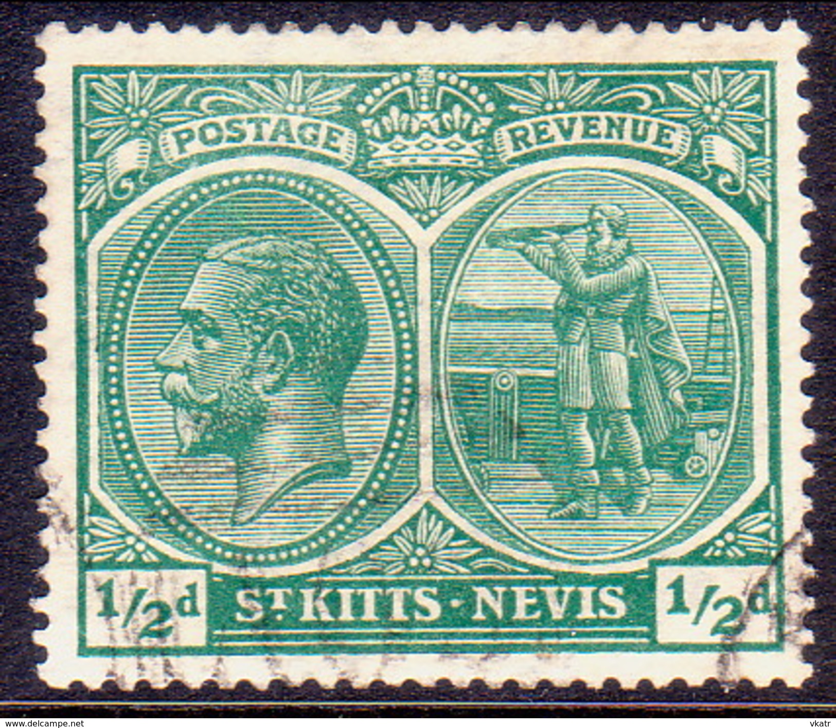 ST KITTS_NEVIS 1920 SG #24 ½d Used Wmk Mult.Crown CA - St.Christopher-Nevis-Anguilla (...-1980)