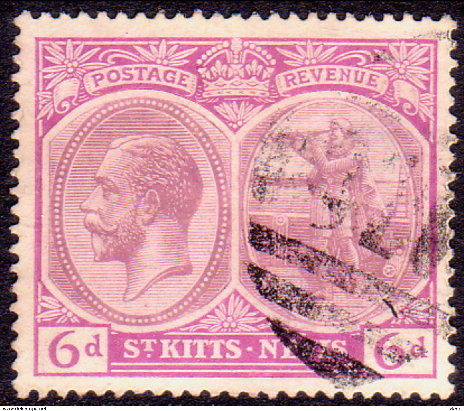 ST KITTS_NEVIS 1920 SG #30 6d Used Wmk Mult.Crown CA CV £11 - St.Christopher-Nevis-Anguilla (...-1980)