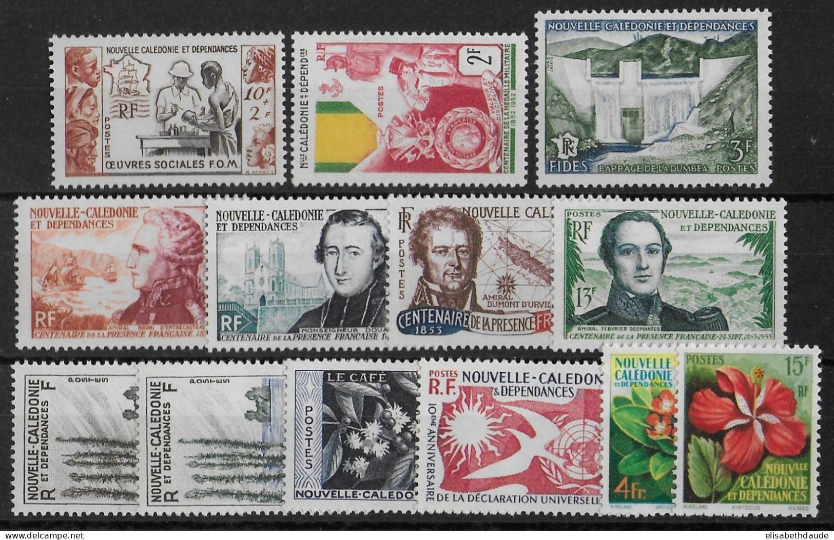 NOUVELLE CALEDONIE - 1950/1958 ANNEES COMPLETES  - YVERT N°278/290 * MLH - COTE = 94.25 EUR - Années Complètes