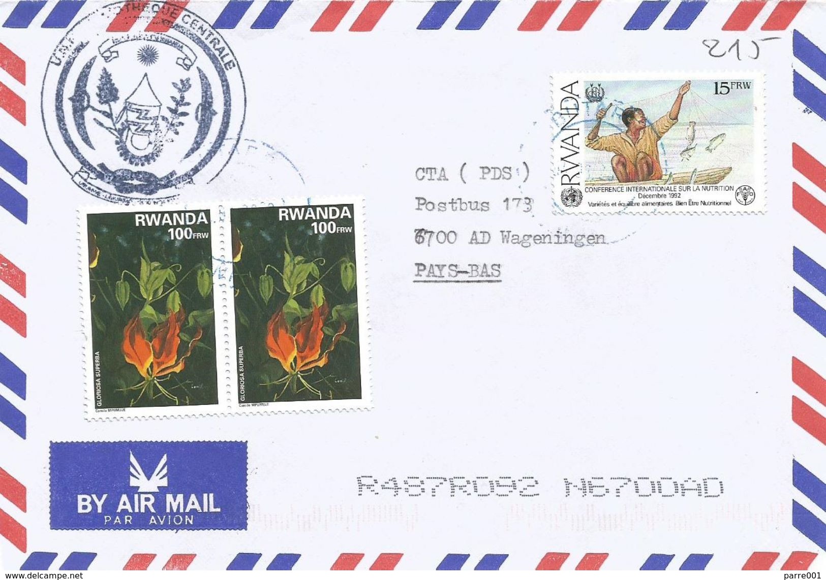 Rwanda 2008 Butare Climber Glory Lily Gloriosa Superba Fishing FAO Cover - Used Stamps