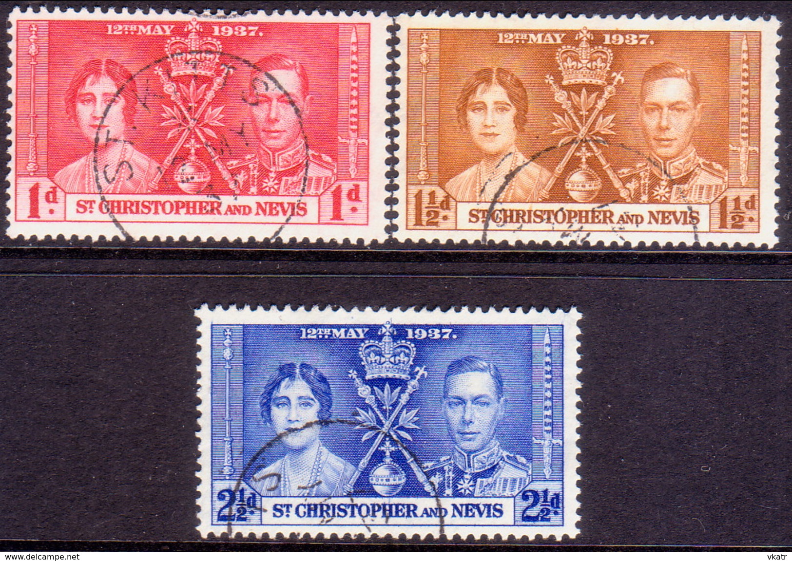 ST KITTS_NEVIS 1937 SG #65-67 Compl.set Used Coronation - St.Christopher-Nevis-Anguilla (...-1980)