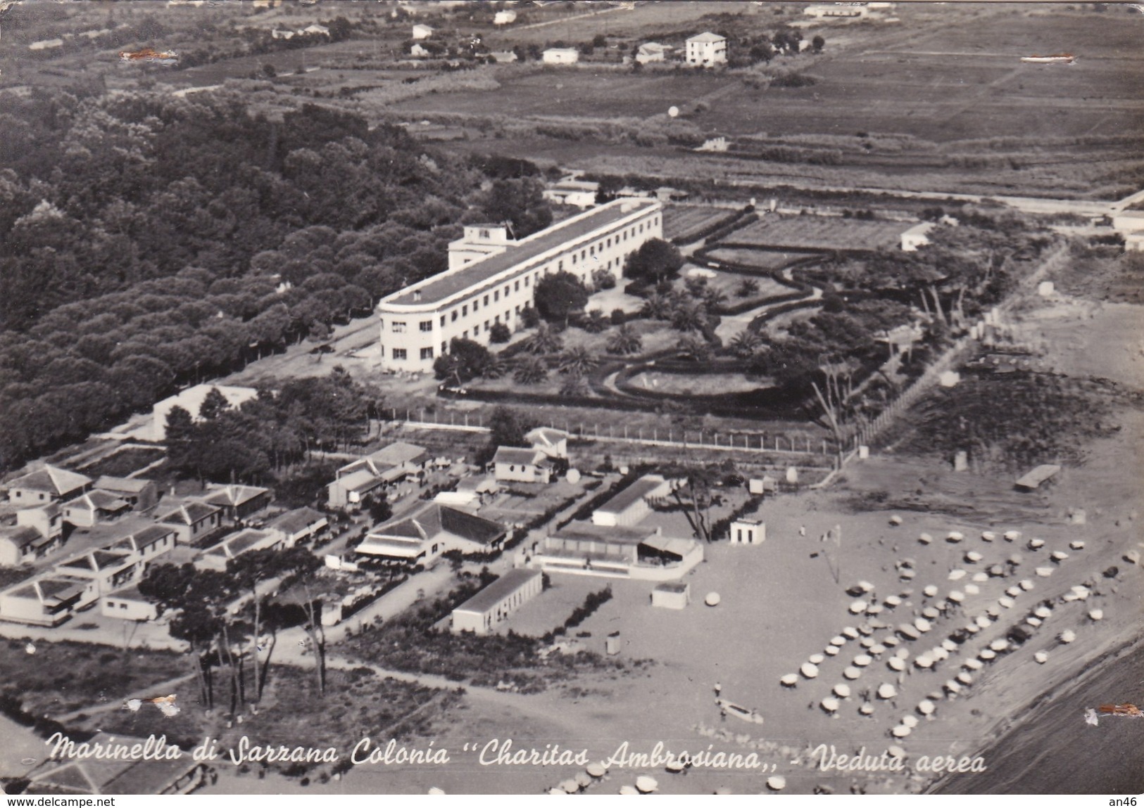 MARINELLA DI SARZANA  - COLONIA CHARITAS AMBROSIANA VEDUTA AEREA  VG AUTENTICA 100% - La Spezia