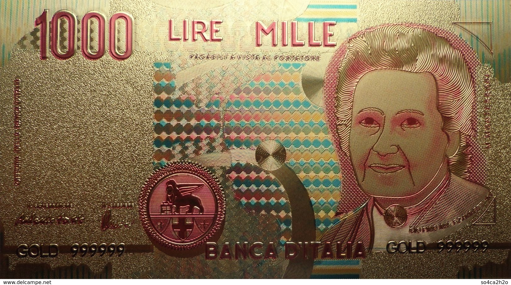 Billet Plaqué Or 24K Italie 1000 Lires NEUF - [ 9] Sammlungen