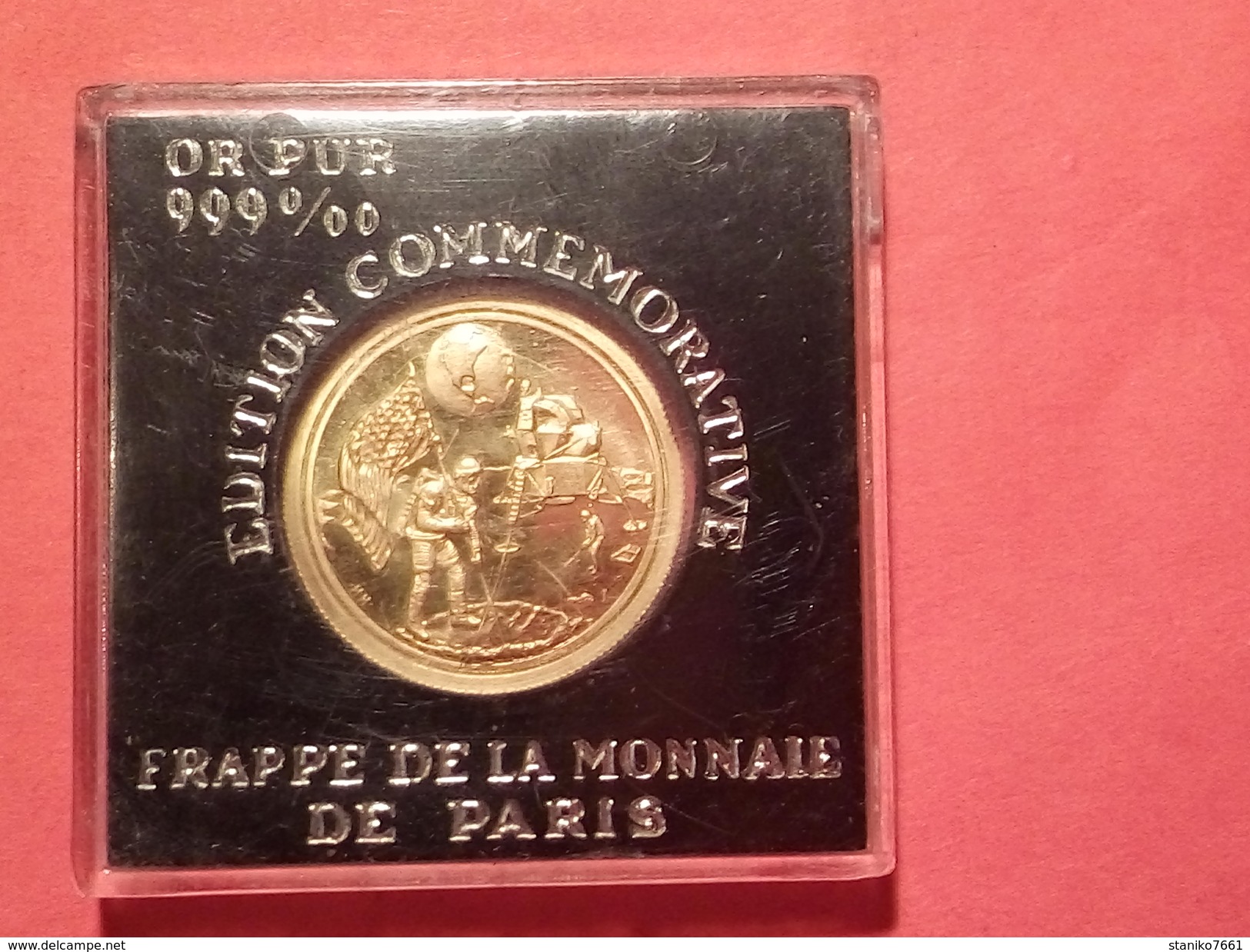 MÉDAILLE PIÈCE EN OR PUR 999% 4.05 Gr MONNAIE DE PARIS LANDING ON THE MOON  ALDRIN ARMSTRONG COLLINS Dia. 21 Mm - Autres & Non Classés