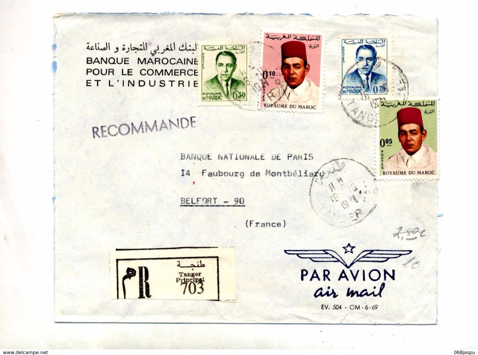 Lettre Recommandee Tanger Sur Roi - Marruecos (1956-...)