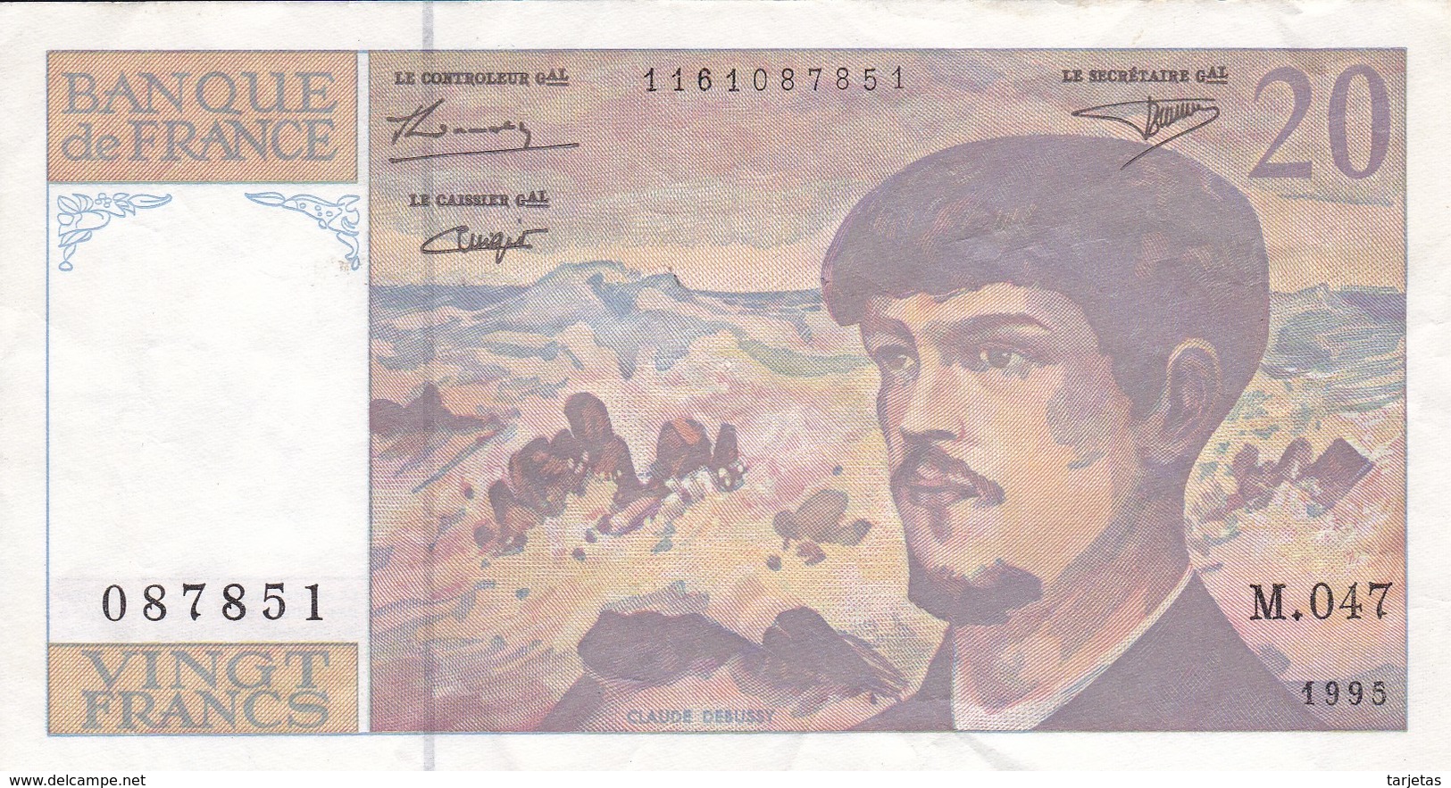 BILLETE DE FRANCIA DE 20 FRANCS DEL AÑO 1995 SERIE M.047 (BANKNOTE) CLAUDE DEBUSSY - 20 F 1980-1997 ''Debussy''