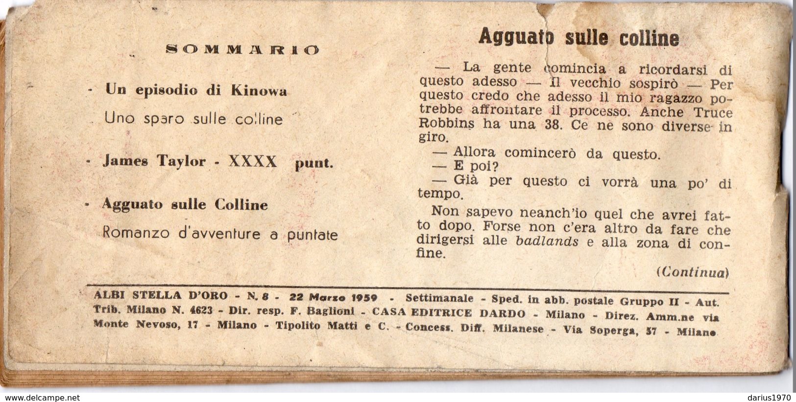 Albi Stella D' Oro N. 8 Del 1959 ( Kinowa Contro Aquila Nera ) - Klassiekers 1930-50