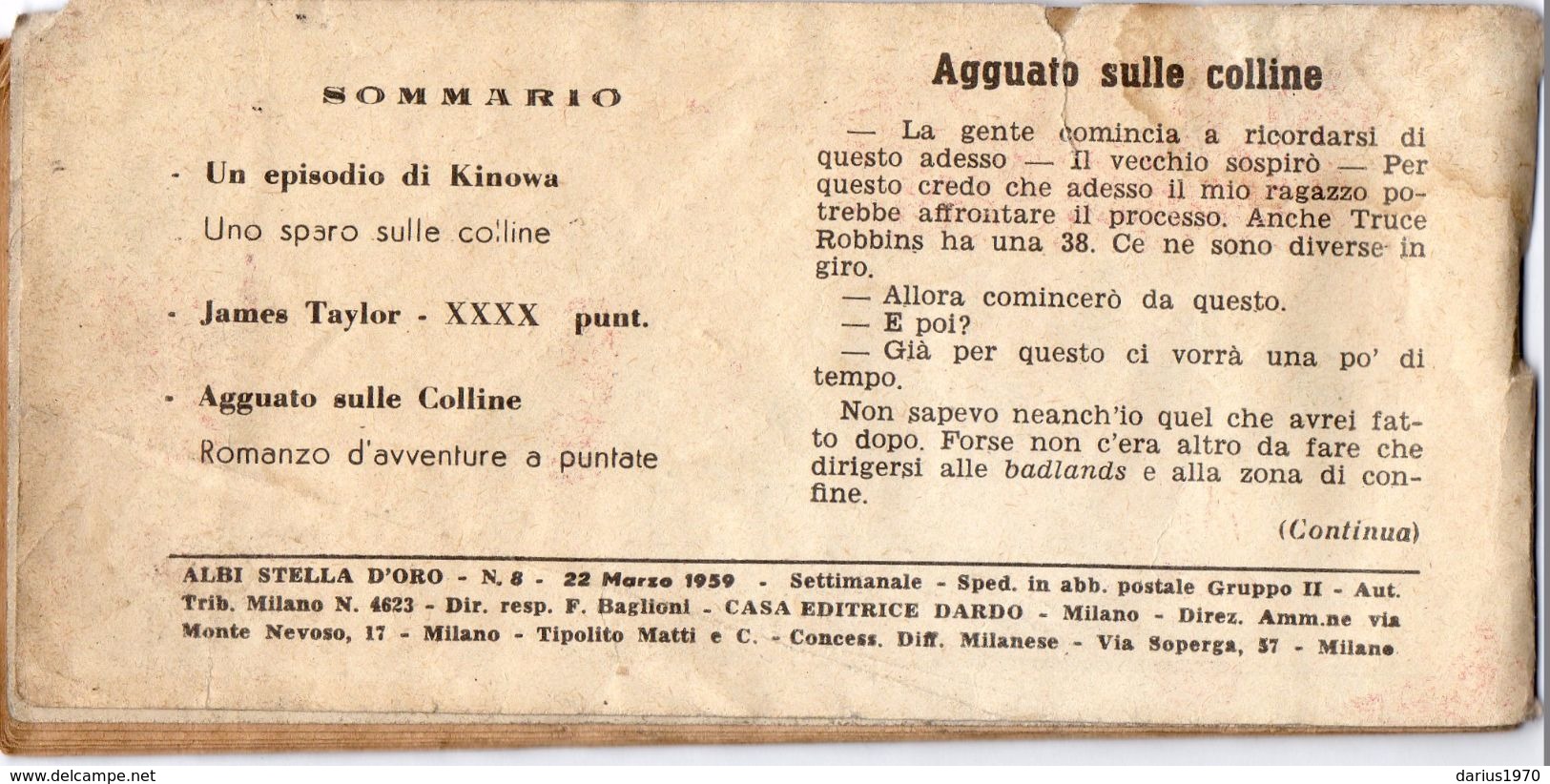 Albi Stella D' Oro N. 8 Del 1959 ( Kinowa Contro Aquila Nera ) - Comics 1930-50