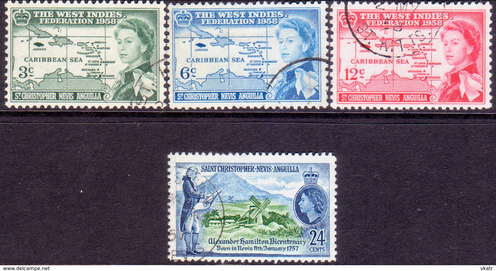 ST KITTS_NEVIS 1957-58 SG #119-22 Two Issues Used - St.Christopher-Nevis-Anguilla (...-1980)
