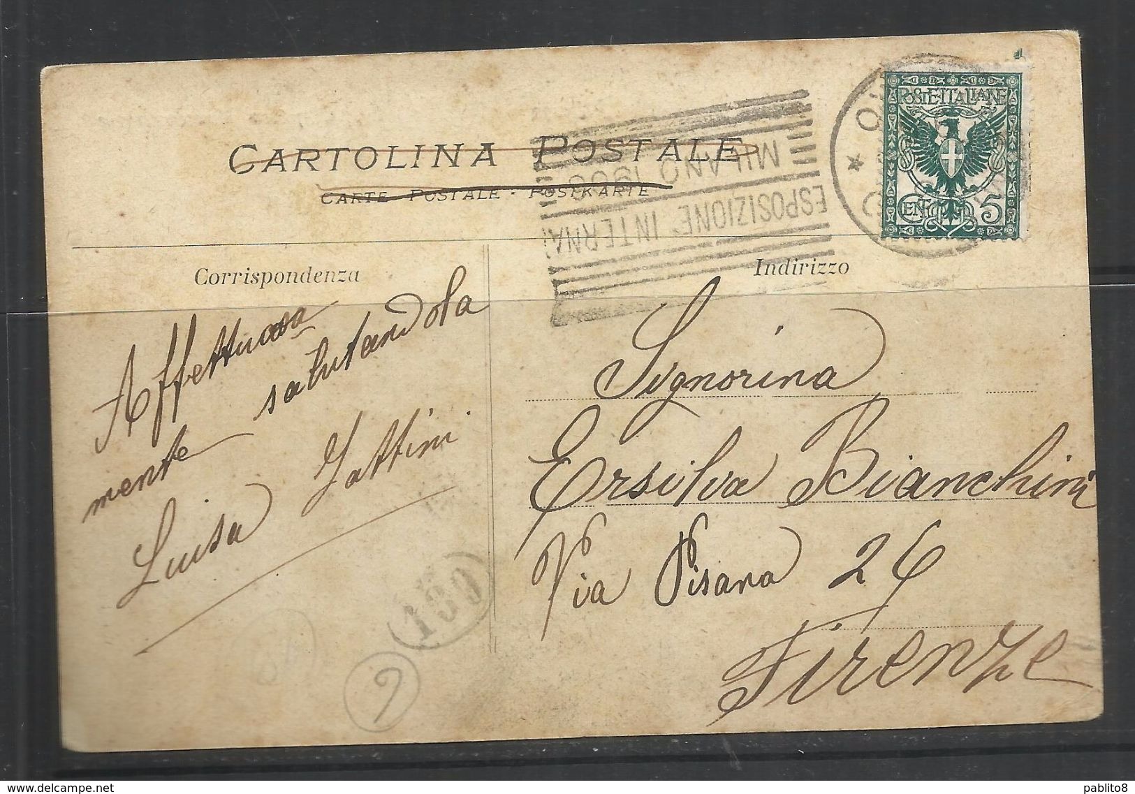 ITALIA REGNO ITALY KINGDOM MILANO CIMITERO MONUMENTALE CENT 5 (1901) CARTOLINA POST CARD VIAGGIATA - Milano