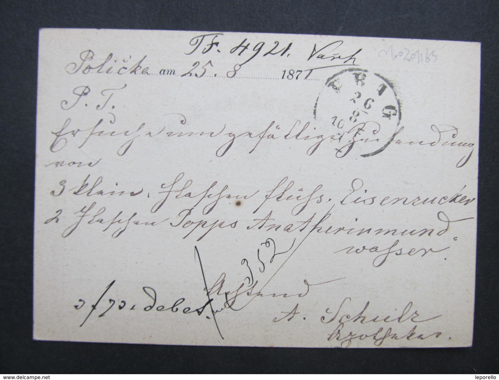 GANZSACHE Policka - Prag Apotheke 1871 //  D*27335 - Briefe U. Dokumente