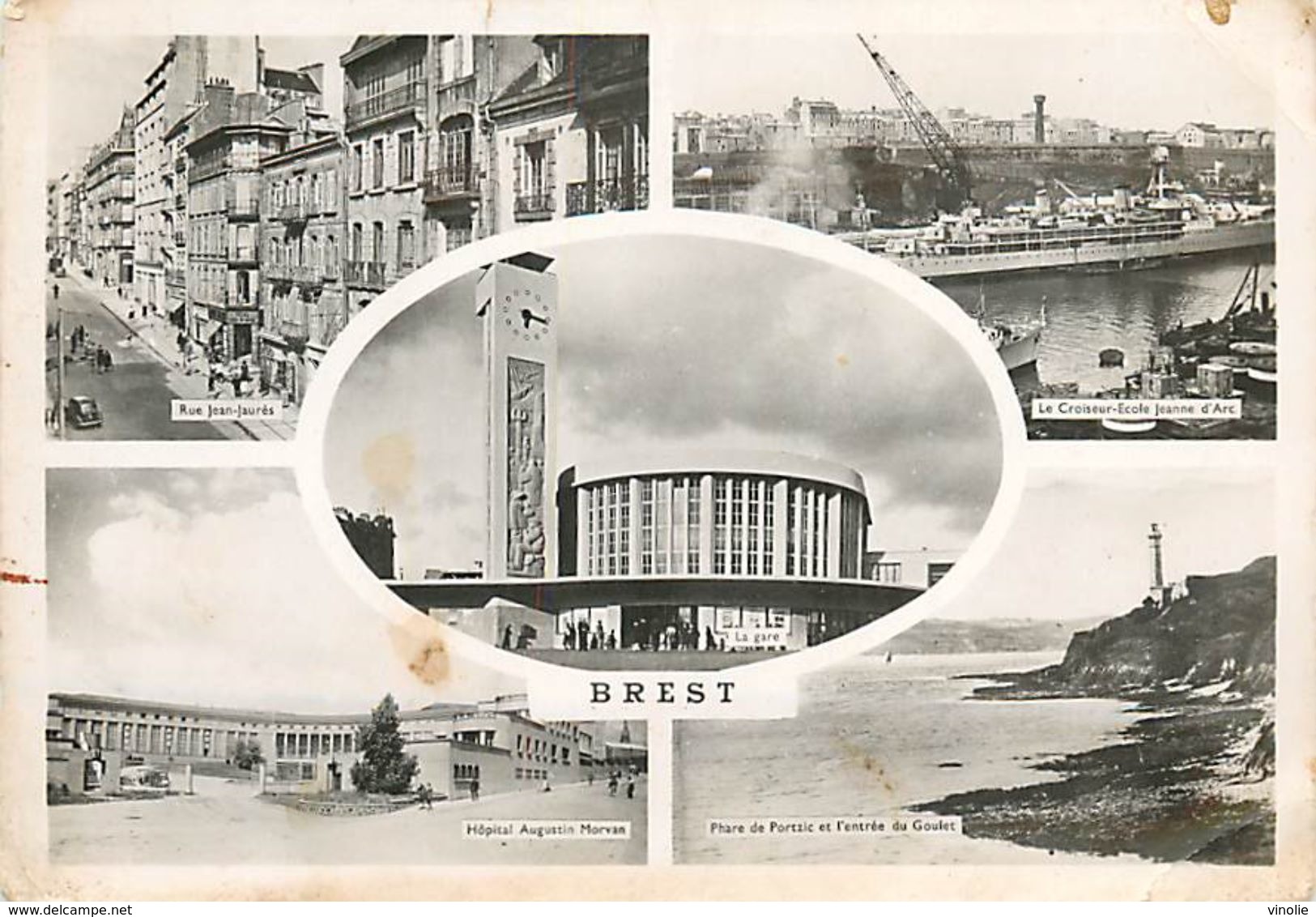 PIE 17-GAN-7422 : LE FAOU FINISTERE CACHET MUNUEL 1952 SUR CARTE POSTALE DE BREST - Cachets Manuels