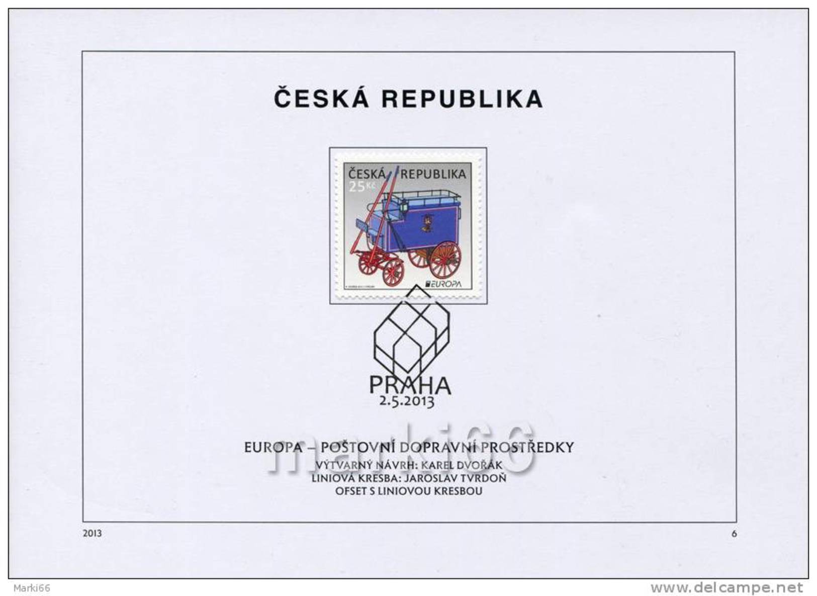 Czech Republic - 2013 - Europa CEPT - Postal Vehicles - FDS (first Day Sheet) - Briefe U. Dokumente