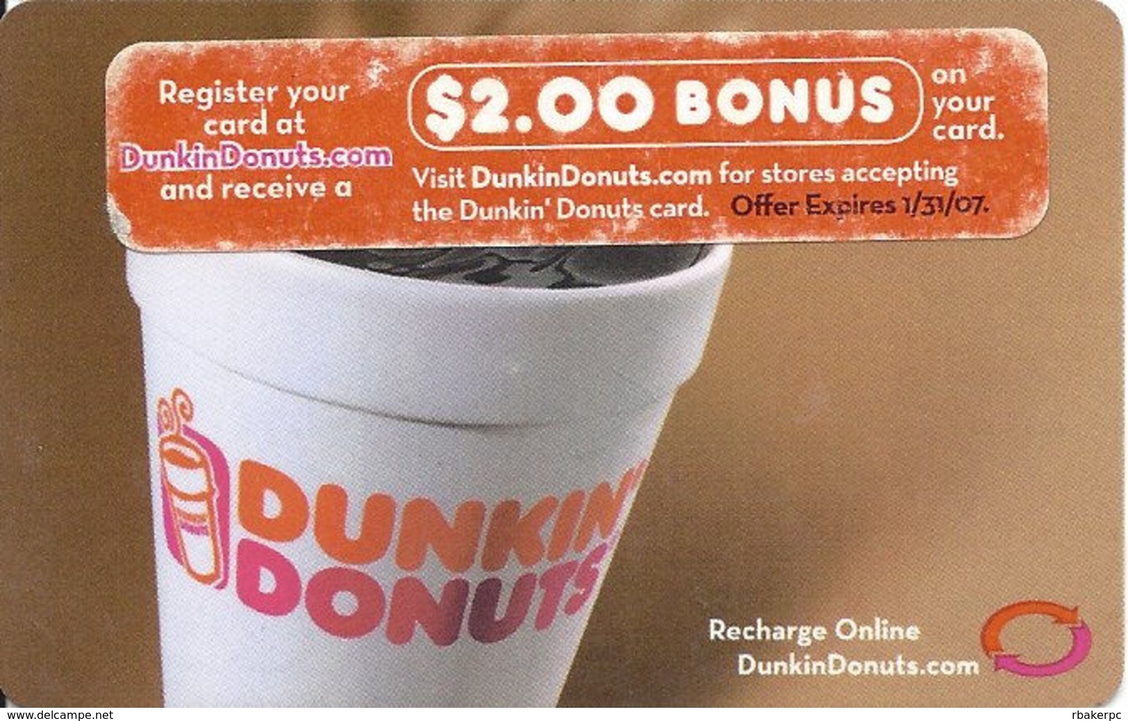 Dunkin Donuts Gift Card With $2 Bonus Sticker - Gift Cards