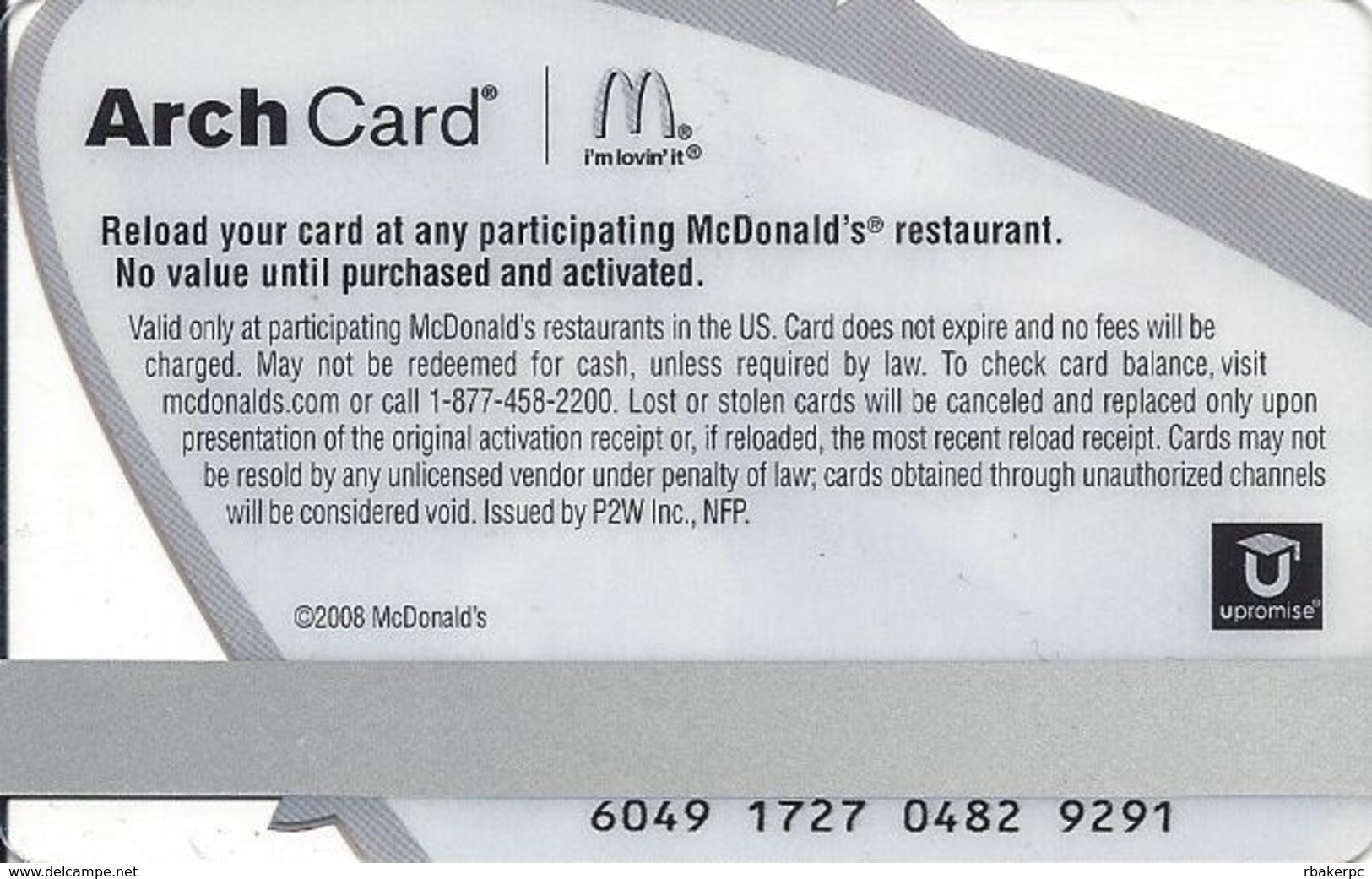 McDonalds Gift Card Copyright 2008 - Gift Cards