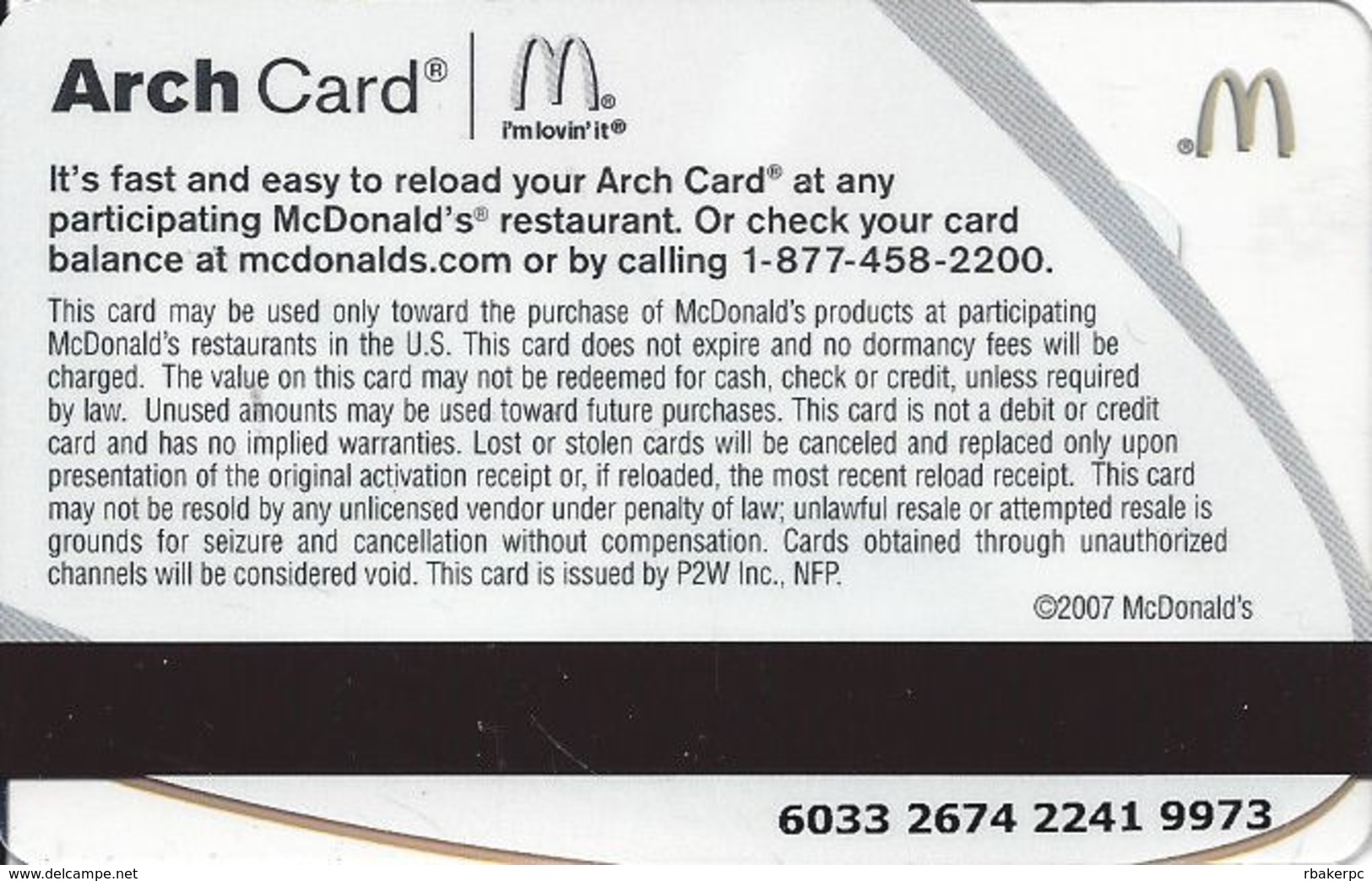 McDonalds Gift Card Copyright 2007 - Gift Cards