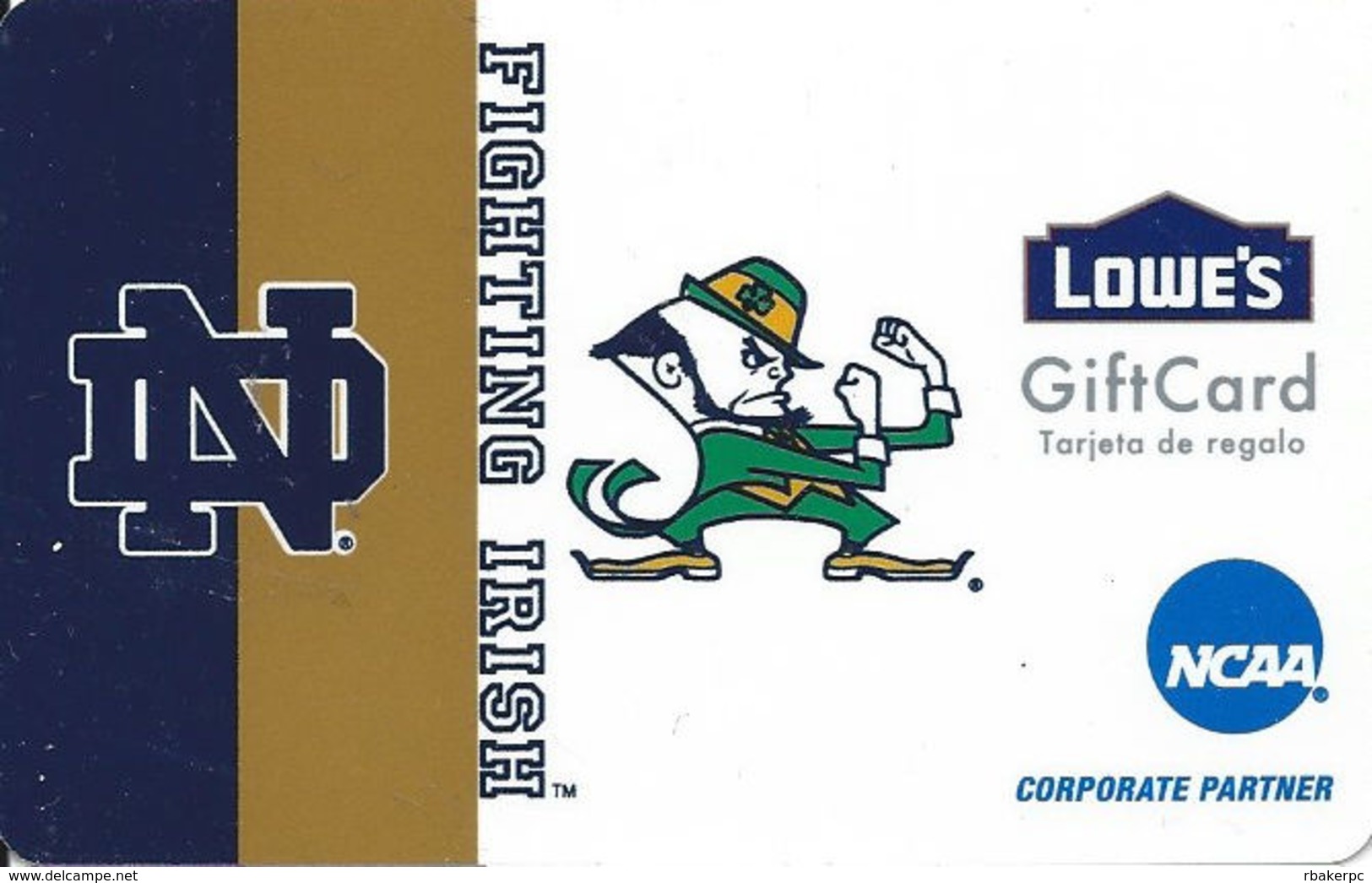 Lowes NCAA Gift Card - Notre Dame Fighting Irish - Gift Cards