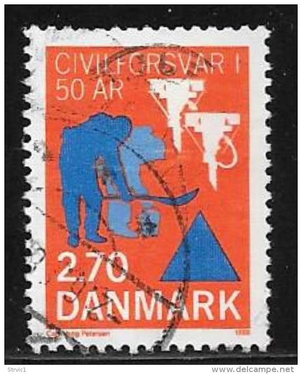 Denmark, Scott # 851 Used Civil Defense, 1988, Short Perf - Gebruikt