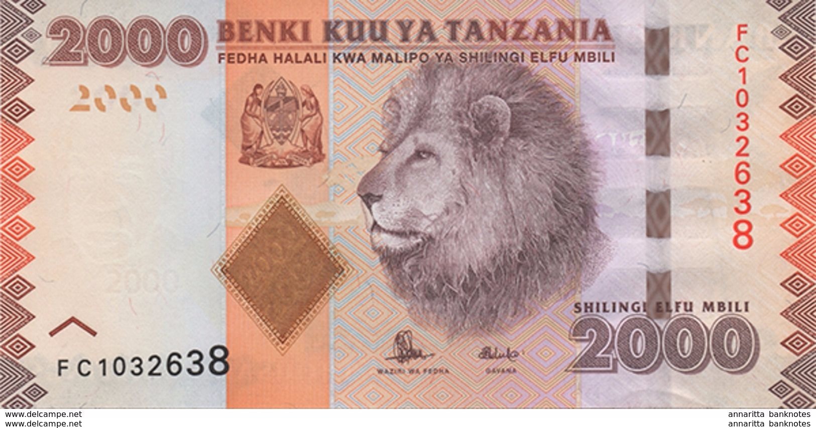 TANZANIA 2000 SHILLINGS ND (2015) P-42b UNC SIGN. UNKNOWN & NDULU [TZ141b] - Tanzania