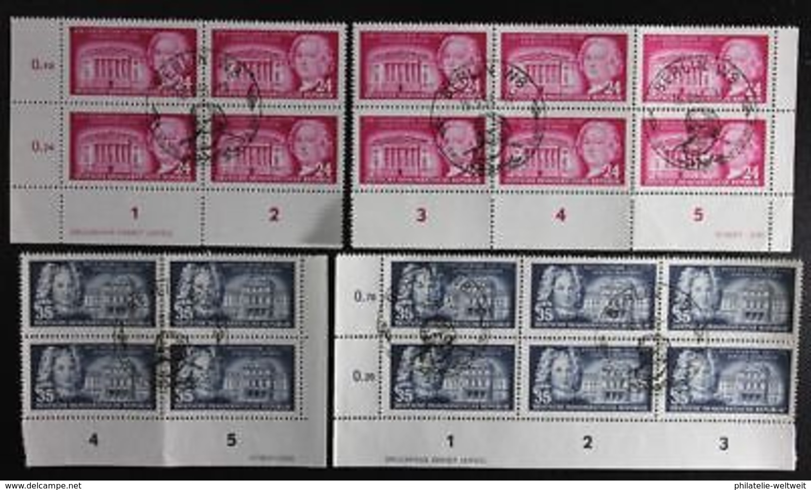 1953 DDR; Serie "Baumeister" 4er Blocks Mit DV Und DZ, MiNr. 382/83, ME 40,- - Usati