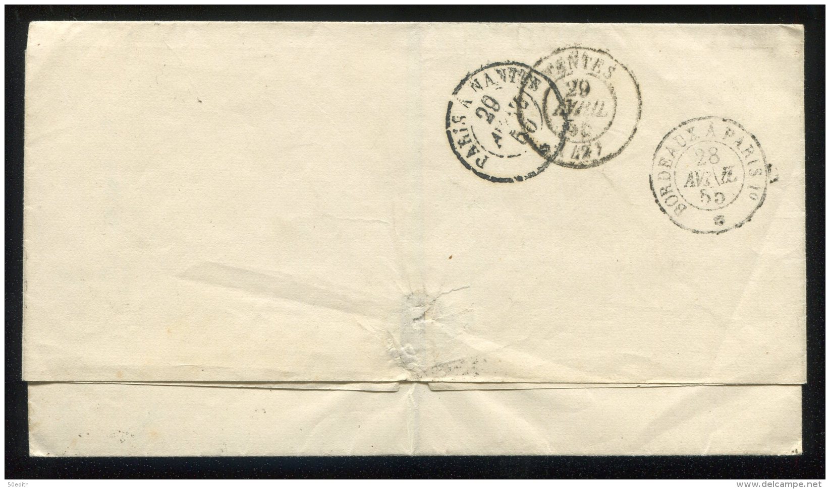 N°14 Variété "laiteux Sur Verdâtre" + Pc 441 / Lettre De Bordeaux Pour Nantes - 1853-1860 Napoléon III