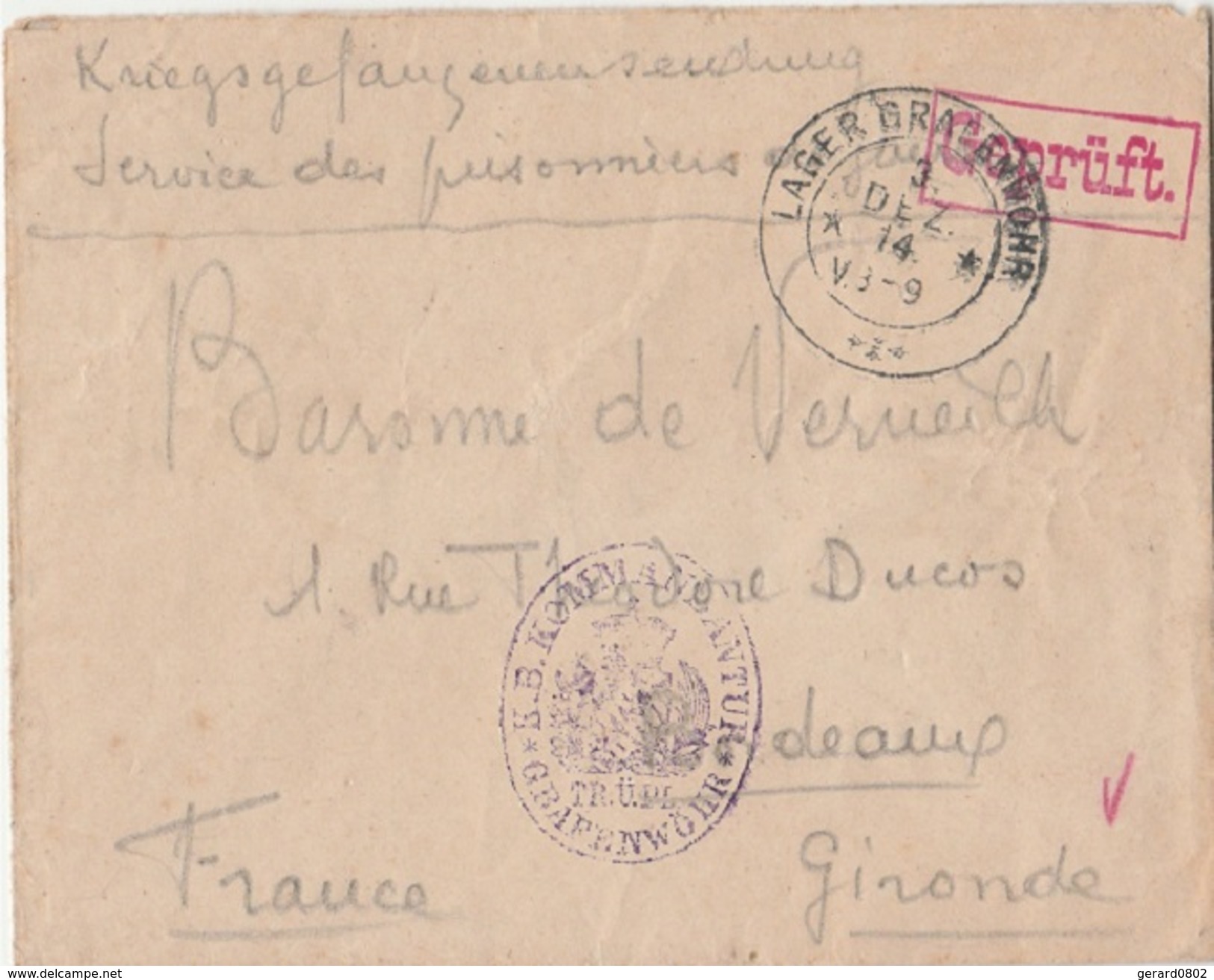WW1 - Lettre D Un Prisonnier De Guerre Du Camp De GRAFENWÖHR - L 2064 - Guerre De 1914-18