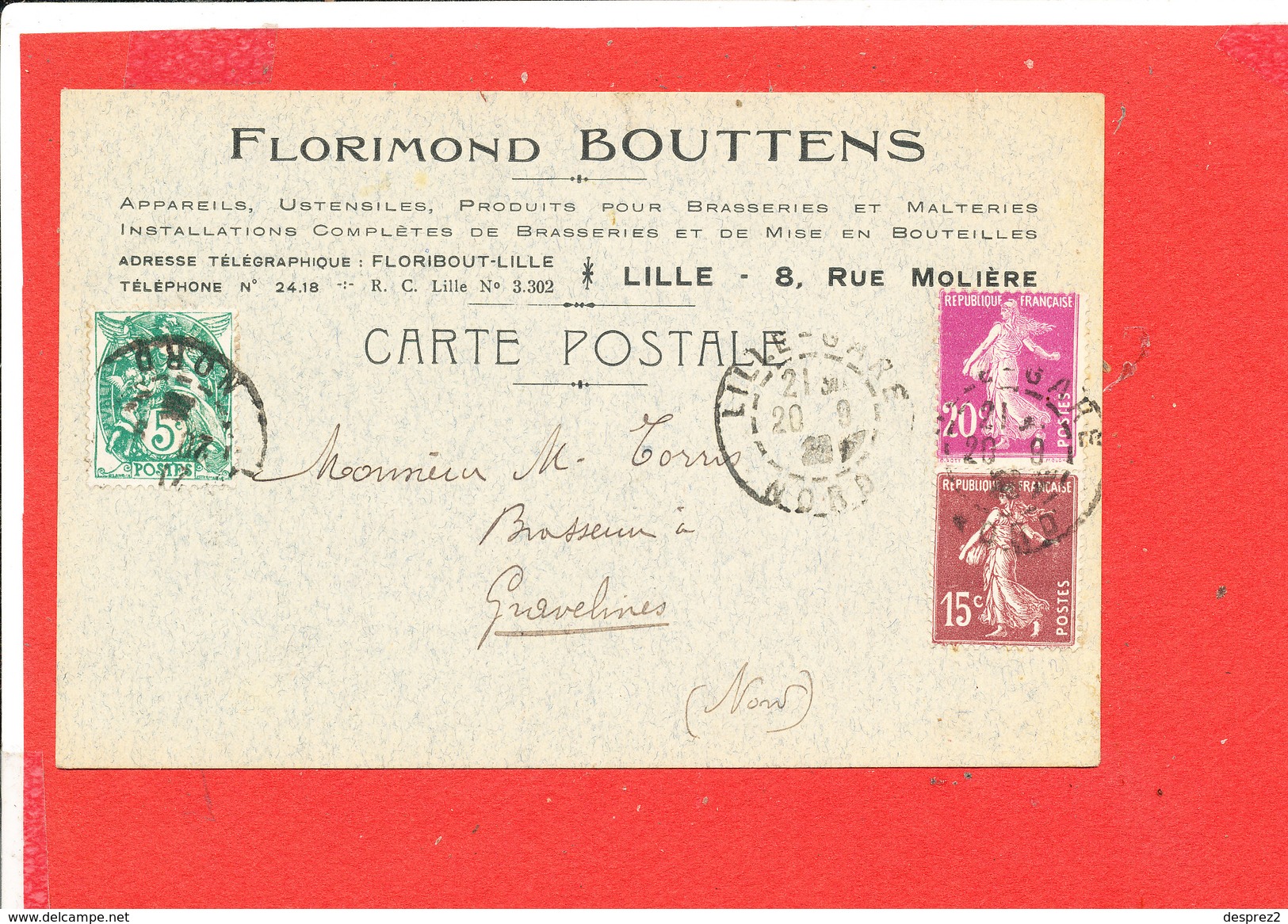 Florimond BOUTTENS LILLE Document Commercial Envoyé A M Torris GRAVELINES - Droguerie & Parfumerie