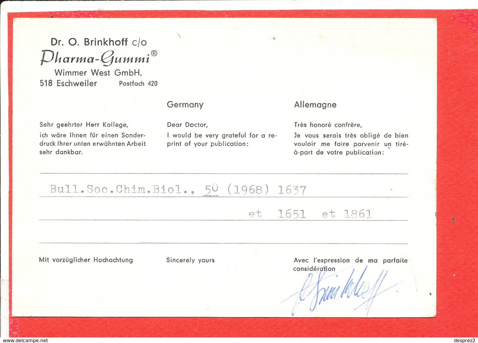 Dr BRINKOFF ESCHWEILLER Document Dr DAUTREVAUX à LILLE - Autres & Non Classés