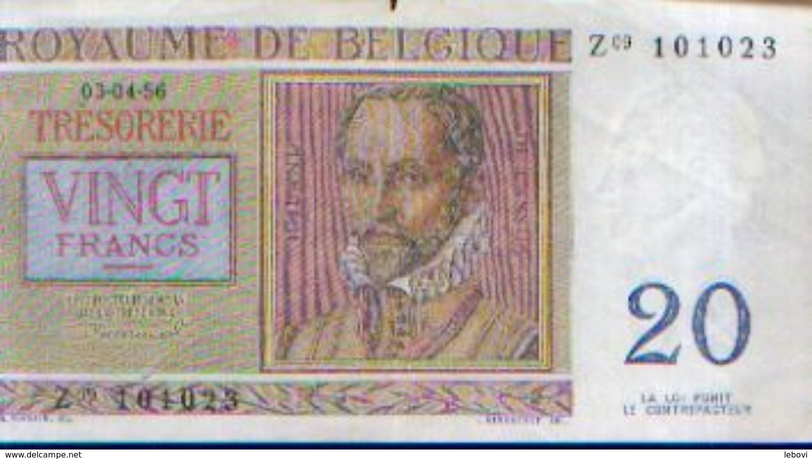 BELGIQUE  -  20 Francs 03-04-56 - Otros & Sin Clasificación