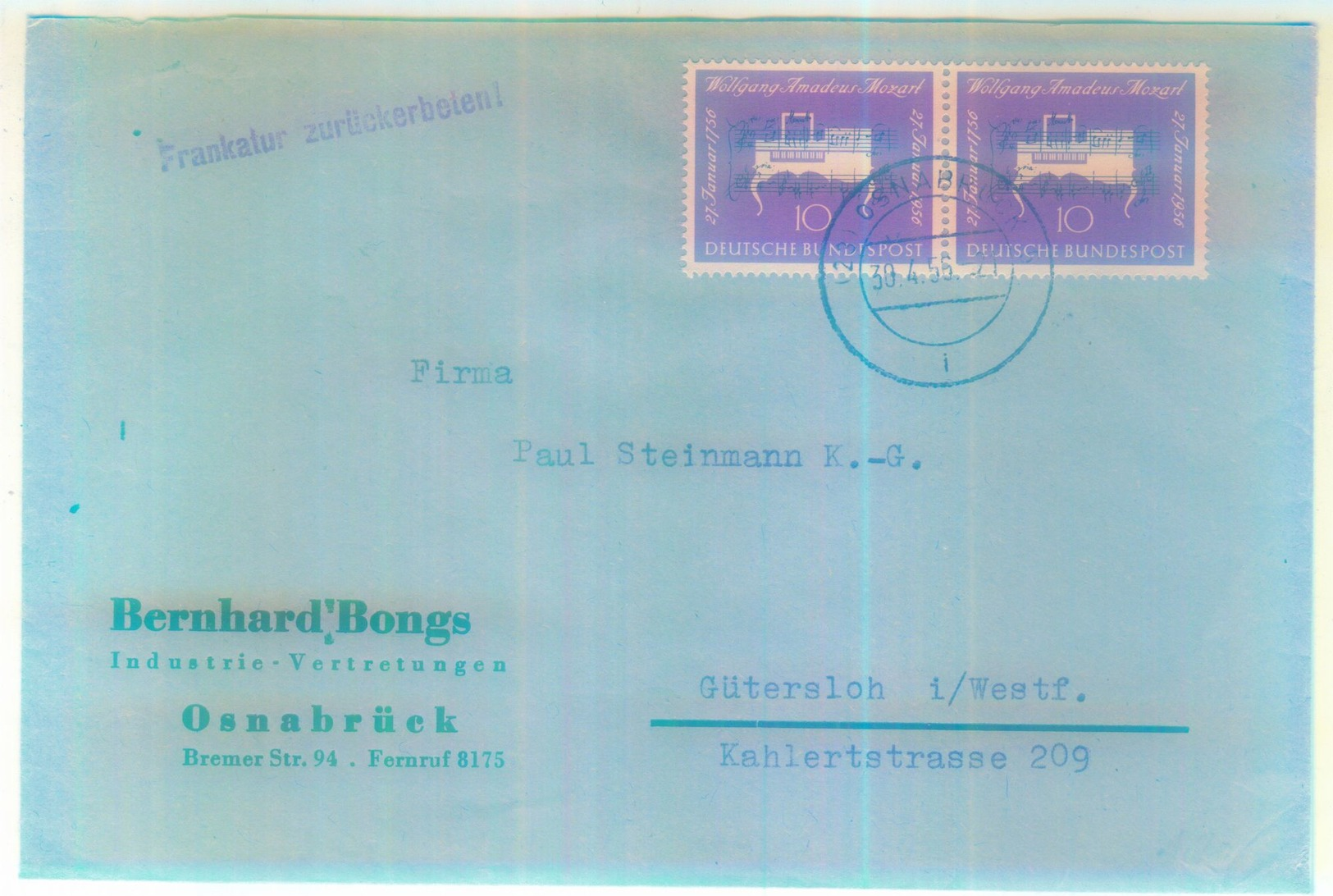 Nr. 229 Paar Als MEF Fernbrief 1956 Aus Osnabrück - Briefe U. Dokumente