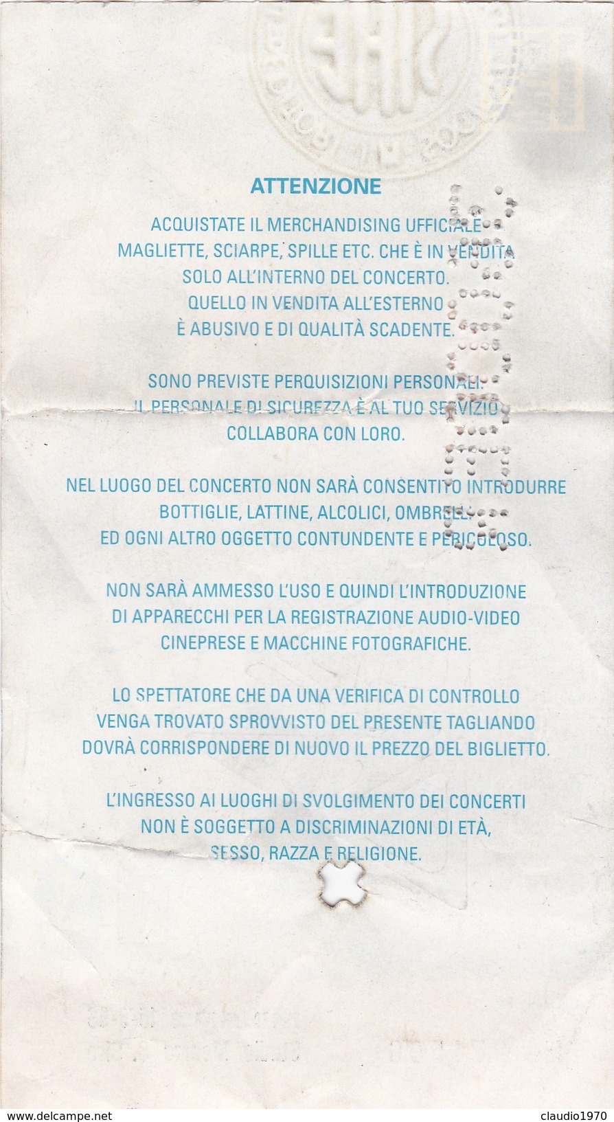 BIGLIETTO CONCERTO VASCO ROSSI - TOUR 96 - MILANO MONZA - Biglietti D'ingresso