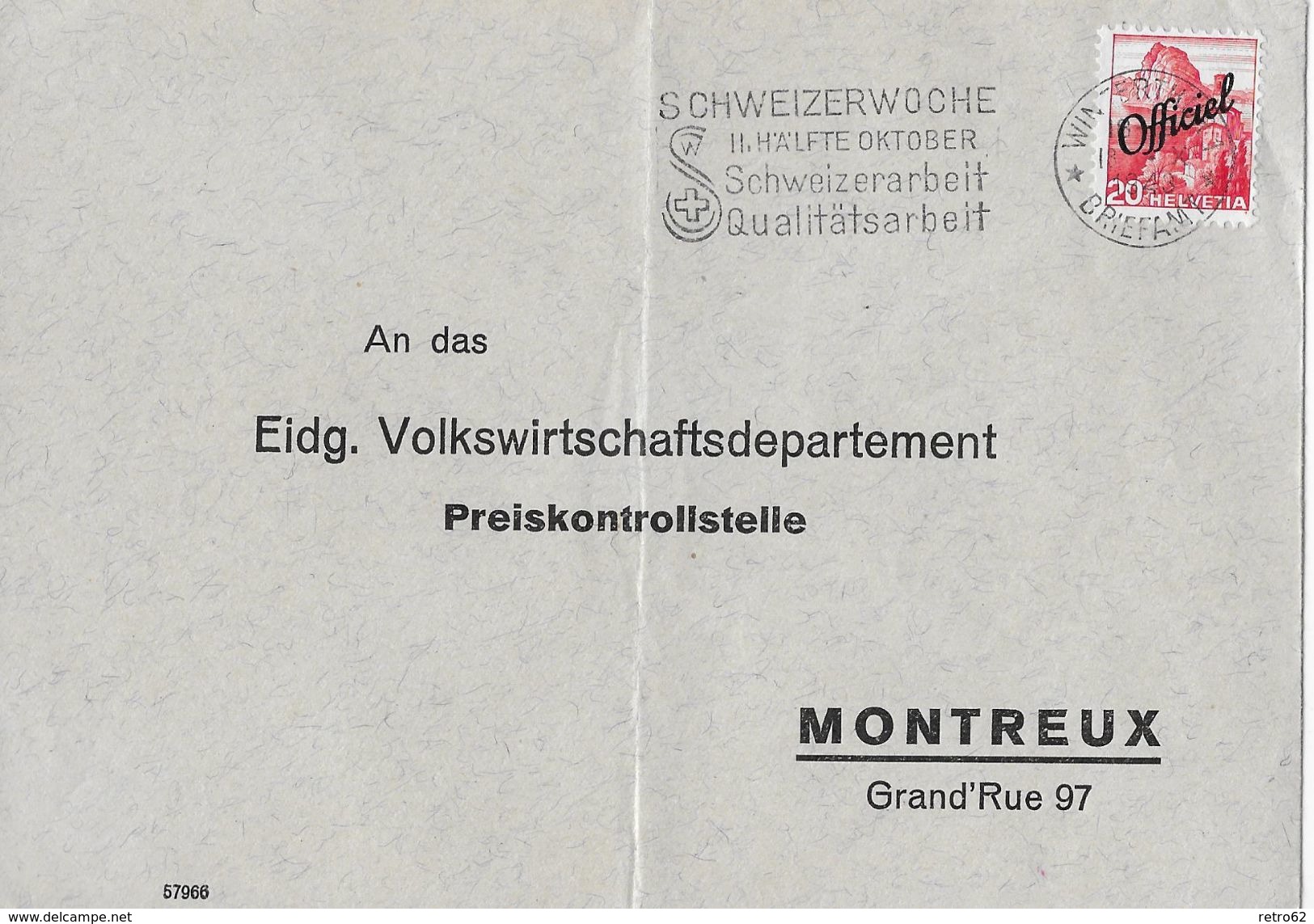 1942 FREIMARKEN MIT AUFDRUCK OFFICIEL - Brief Winterthur Nach Montreux Preiskontrollstelle SBK-50 - Dienstzegels