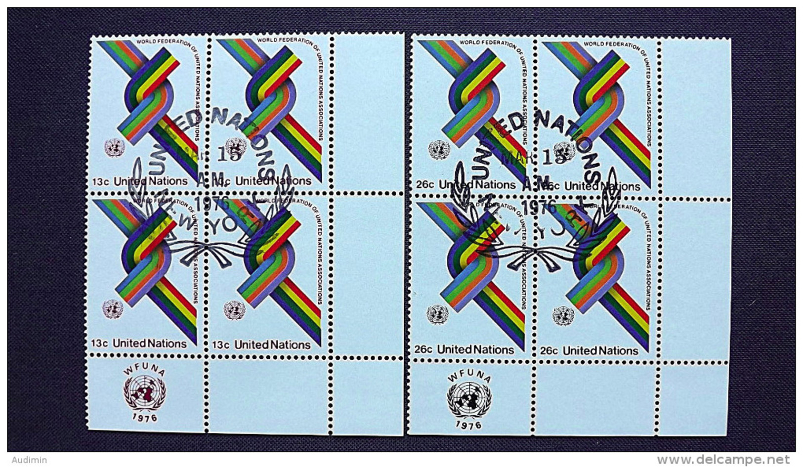 UNO-New York 293/4 Yv 263/4 Sc 272/3 Oo/FDC-cancelled EVB 'D',  30 Jahre WFUNA - Oblitérés