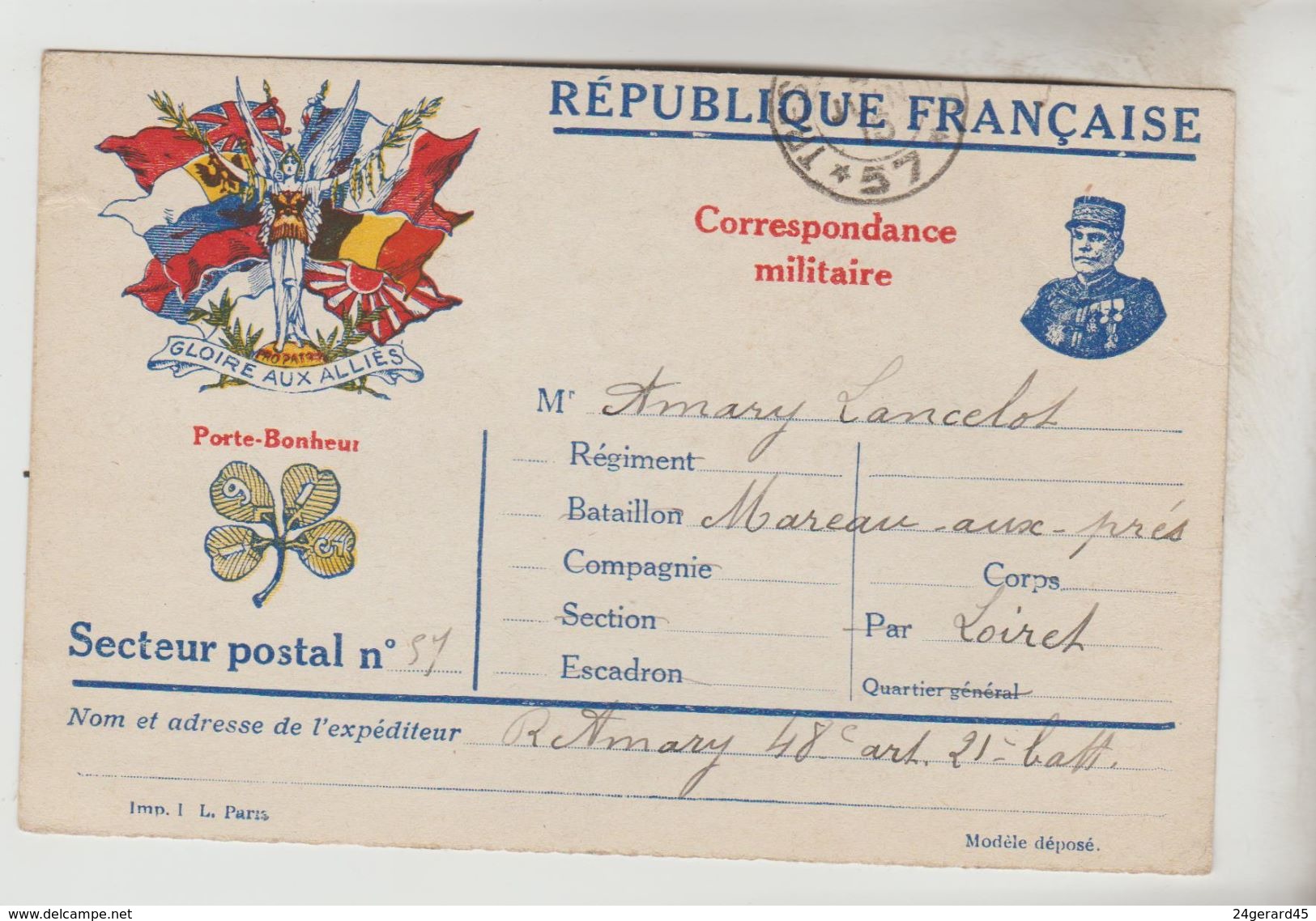 CPA MILITAIRE GUERRE 1914/18 CPFM - Modèle Joffre Et Trèfle à 4 Feuilles Porte Bonheur - Lettres & Documents