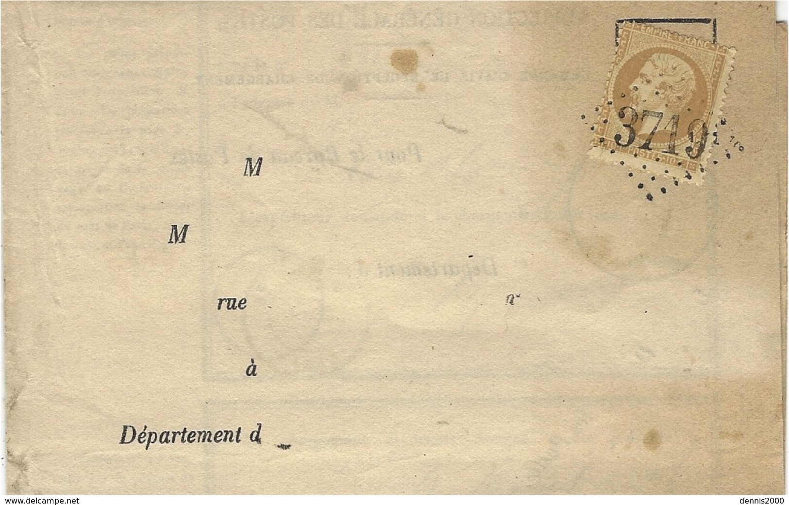 1865- Formulaire N°103 ( Fevr. 1864) Avis De Récept. De Chargement De St Léonard Affr. N°21 Oblit. 3719 - 1849-1876: Klassik