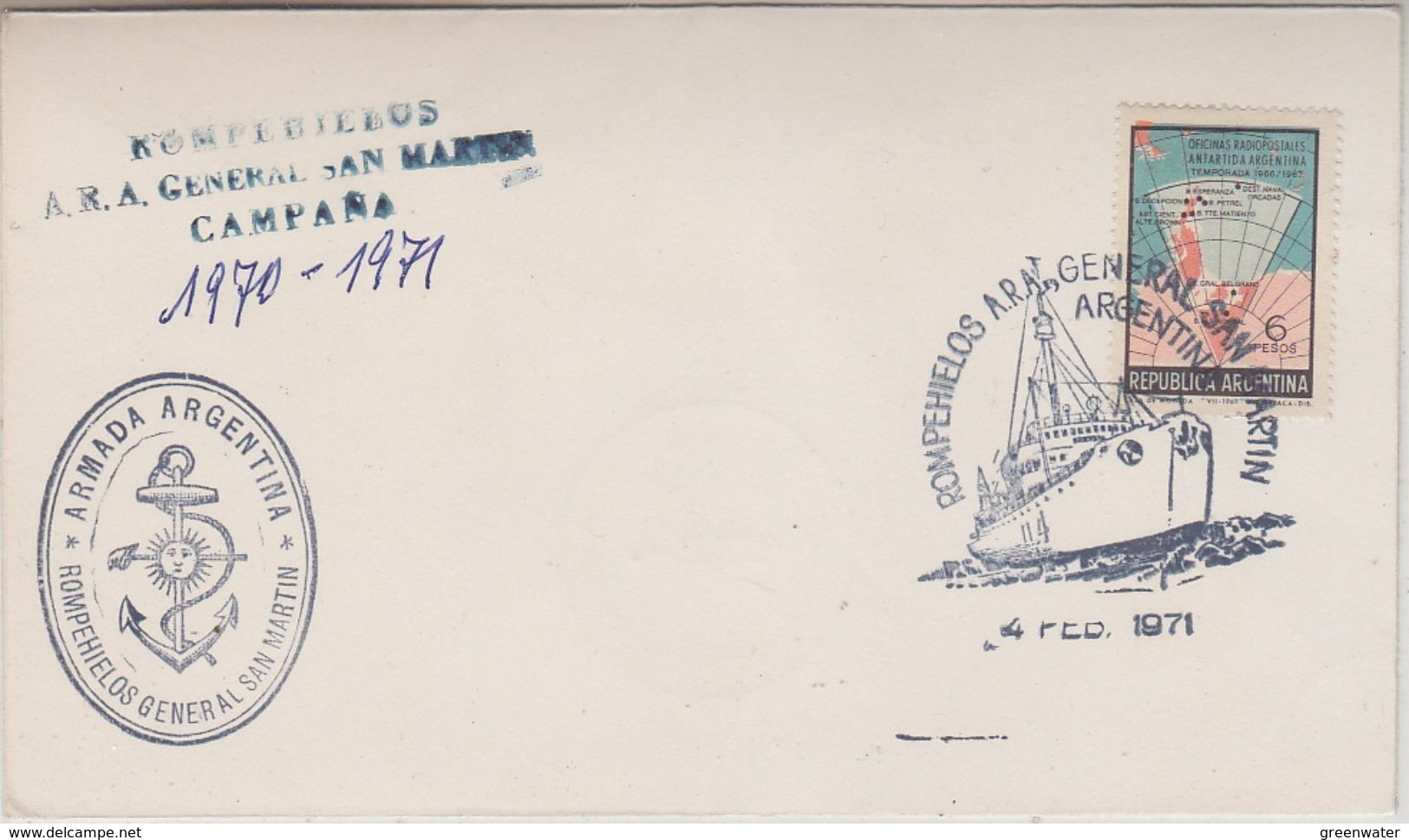 Argentina 1971 Antarctica Armada Argentina / Ship General San Martin Cover (36873) - Andere & Zonder Classificatie