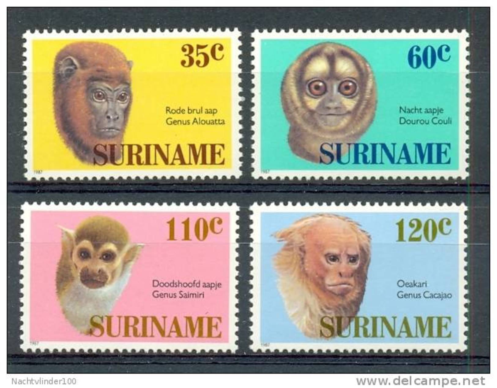 Mmg0524 FAUNA AAP APEN ZOOGDIER MONKEYS MAMMALS APES AFFEN SURINAME 1987 PF/MNH - Apen