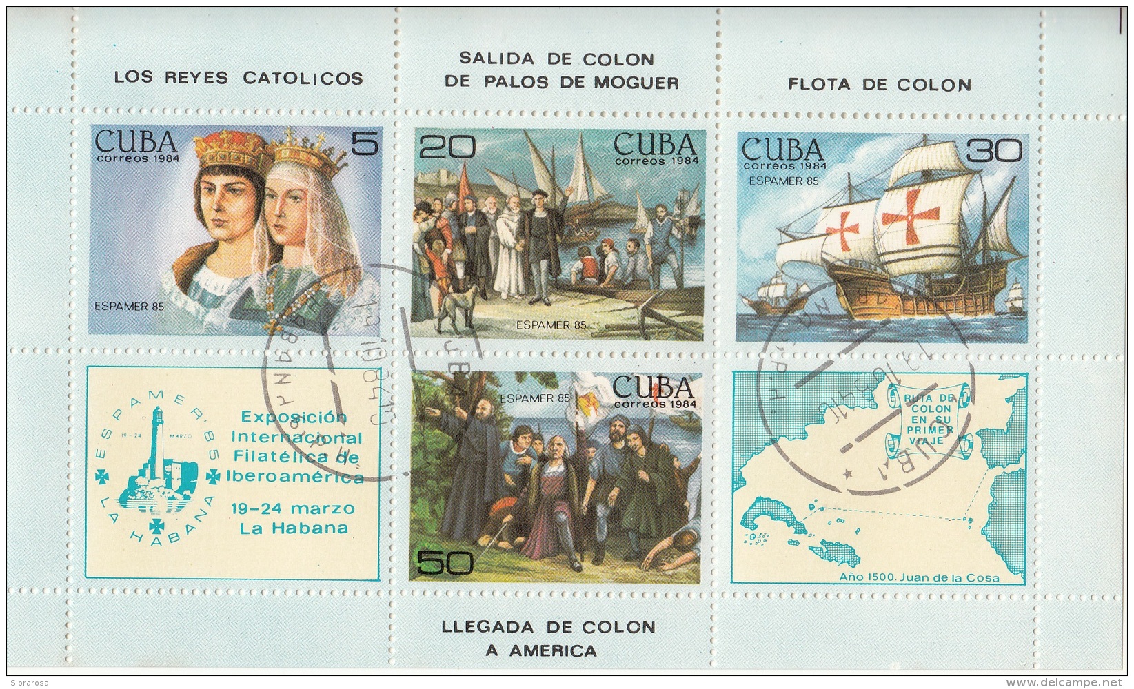 Bf. 86 Cuba 1985 Expo ESPAMER '85, La Habana Cristoforo Colombo Sheet Perf. Caravelle Sailing Ship - Indiens D'Amérique