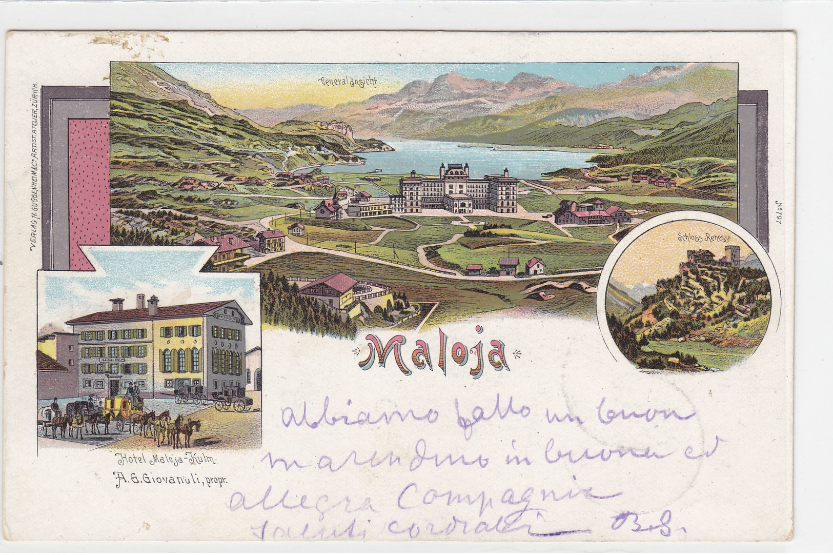 Maloja - Litho Mit Postkutsche & Hotel Kulm - 1899      (P-86-10317) - Other & Unclassified