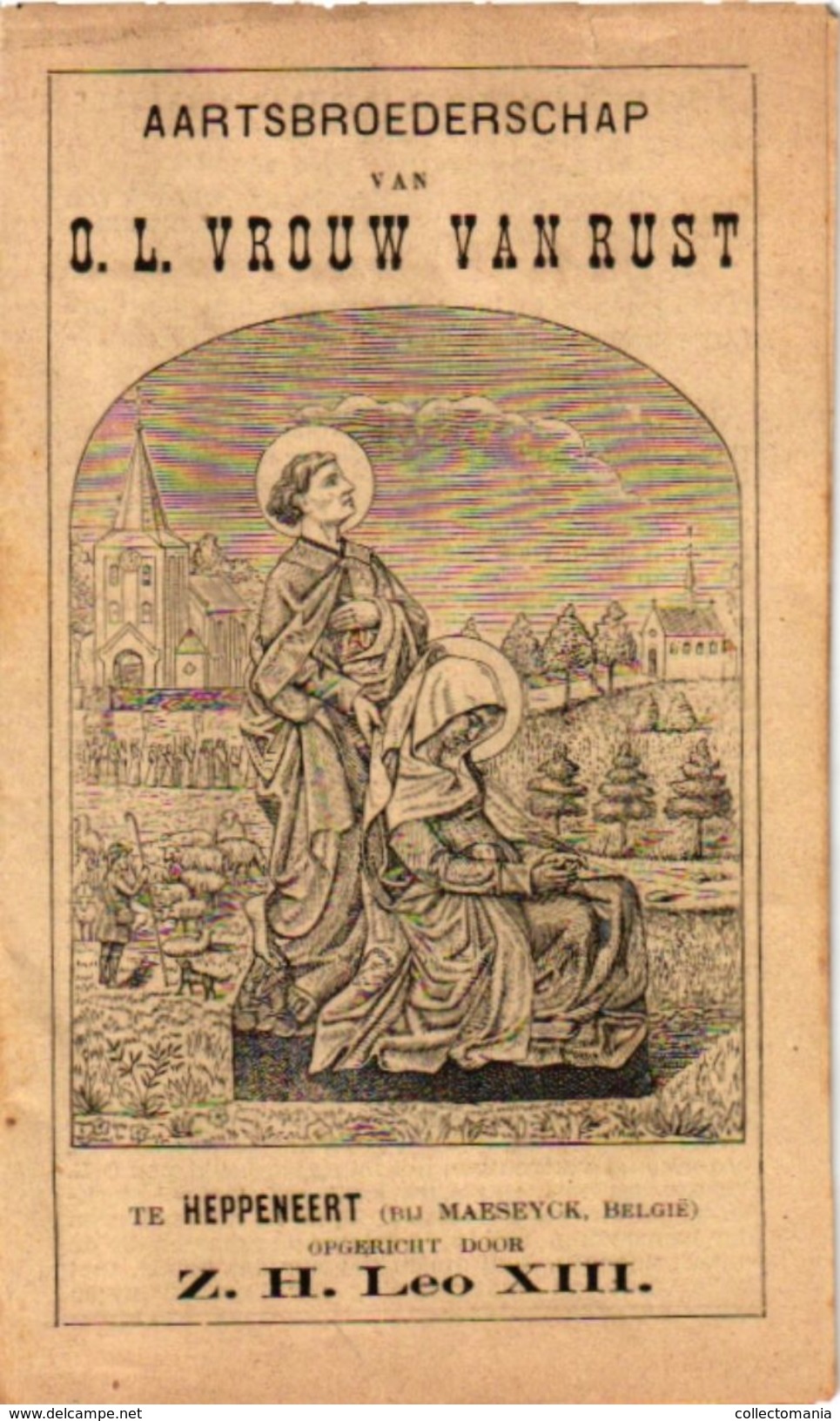 1 Postkaart En 1bidprentje Heppeneert  Pastoor En Kerk Van O.L. Van Rust -PAuS Leo XIII - Maaseik